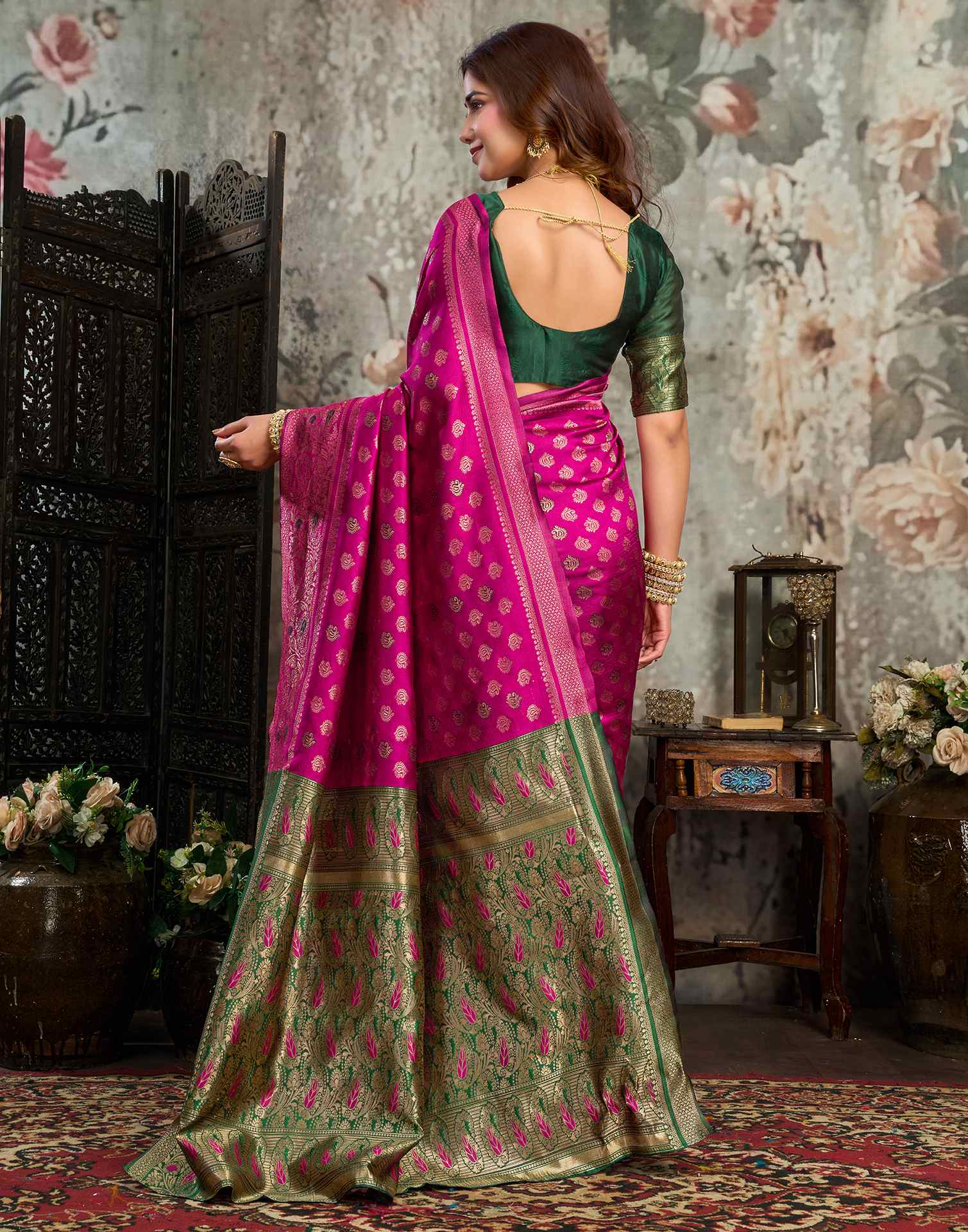 Magenta Silk Woven Banarasi Saree