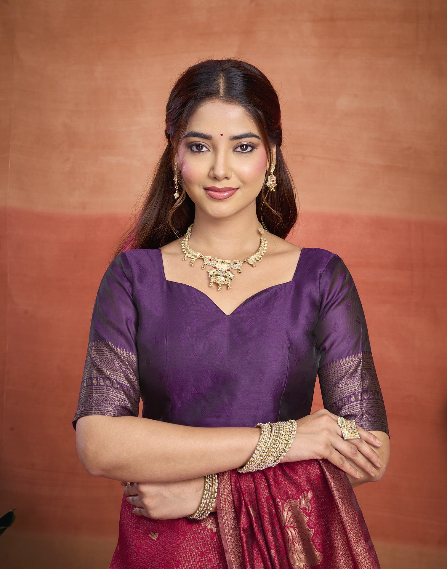 Maroon Silk Woven Banarasi Saree