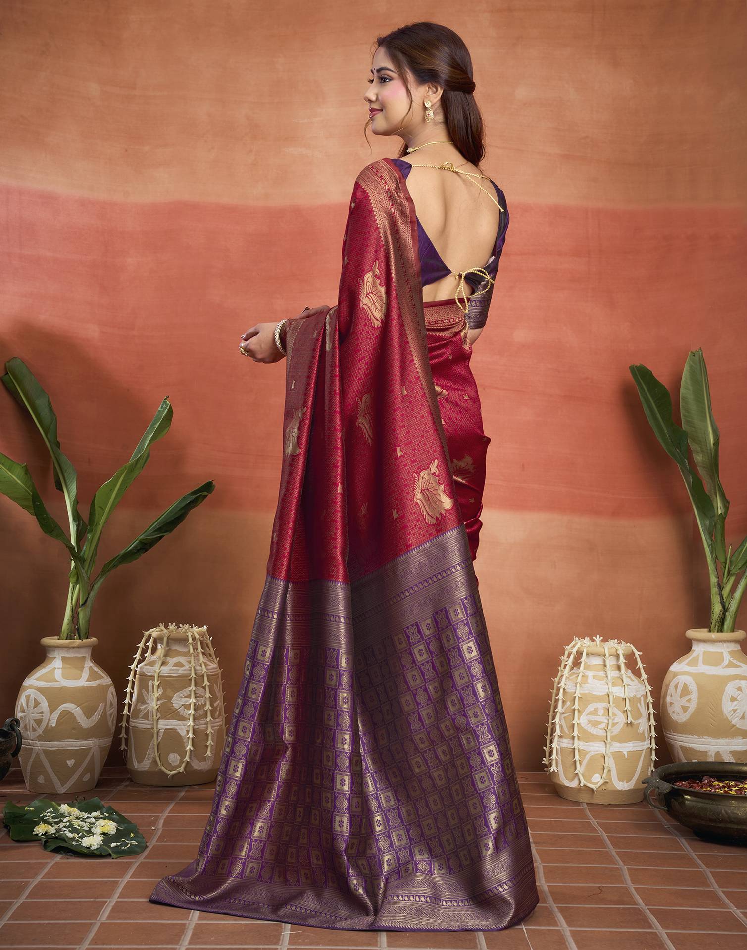 Maroon Silk Woven Banarasi Saree