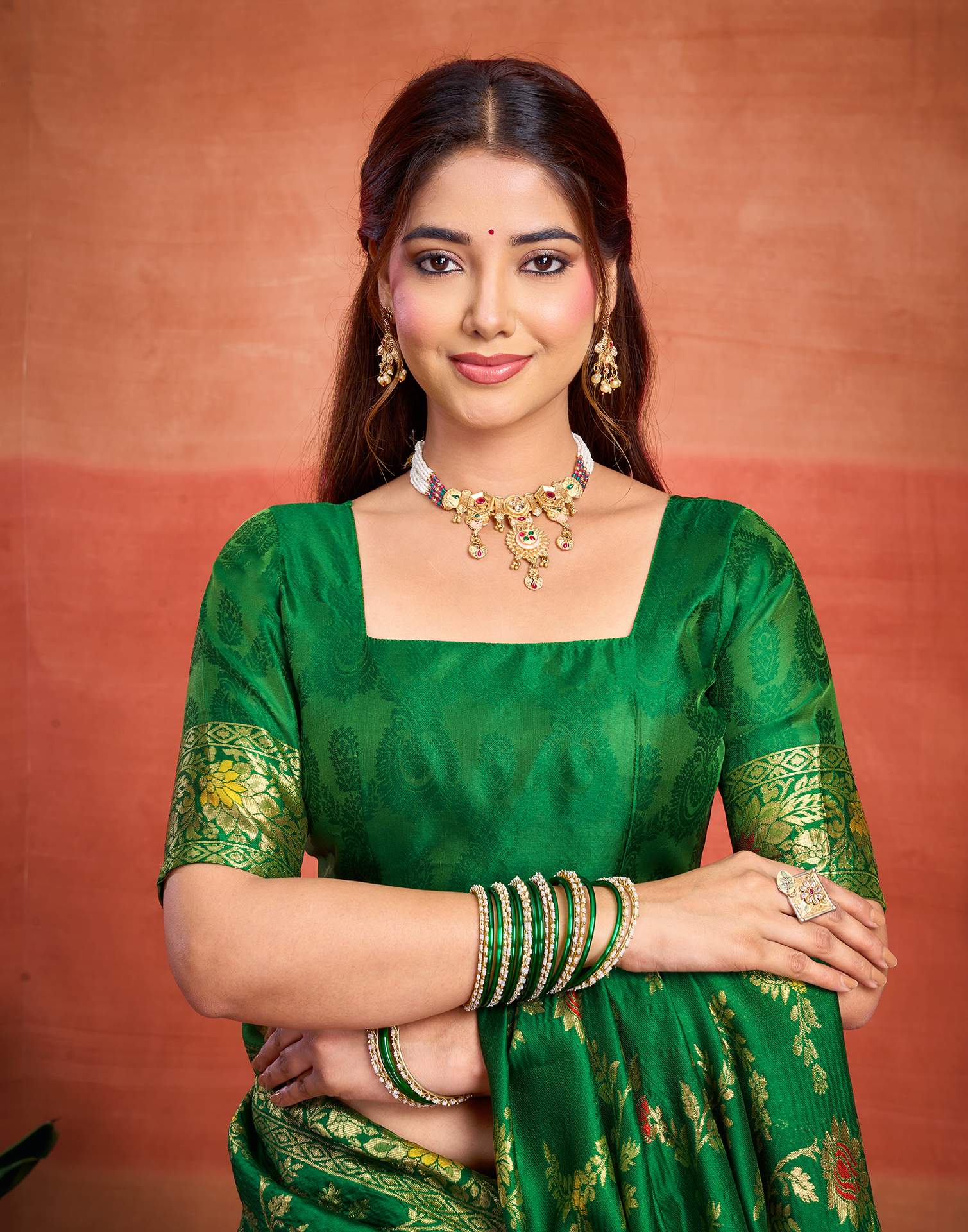 Parrot Green Silk Woven Banarasi Saree