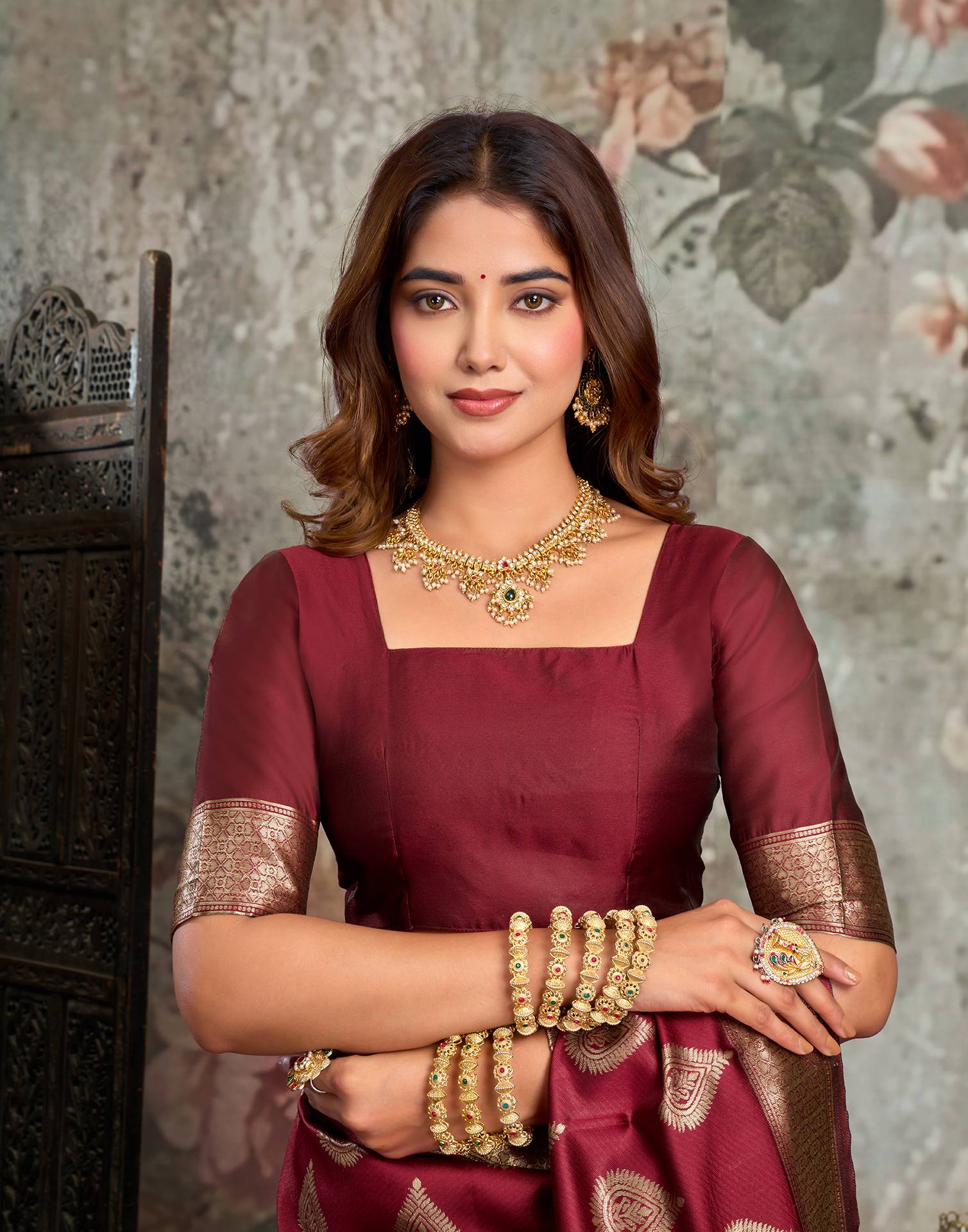 Maroon Silk Woven Banarasi Saree