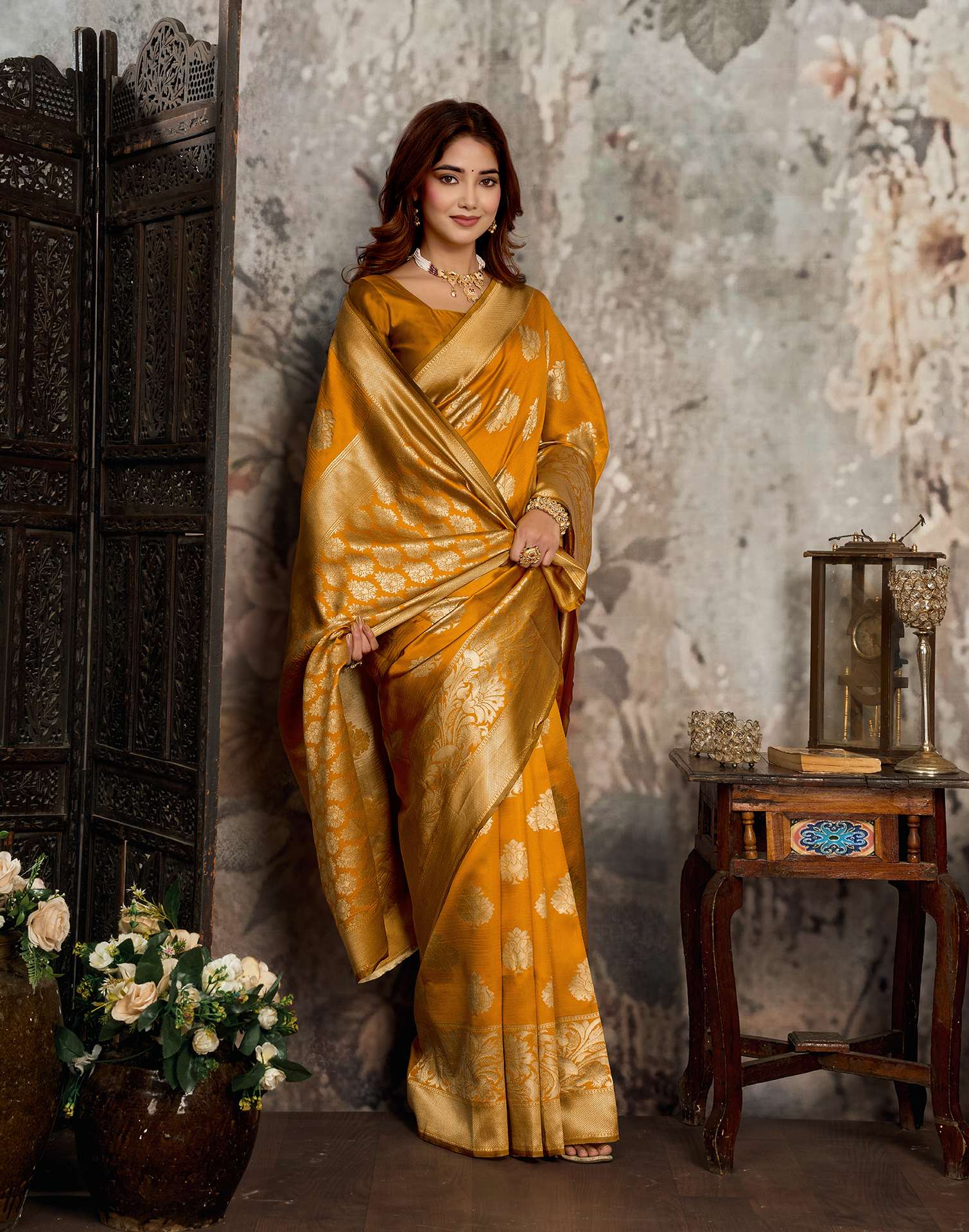 Yellow Silk Woven Banarasi Saree