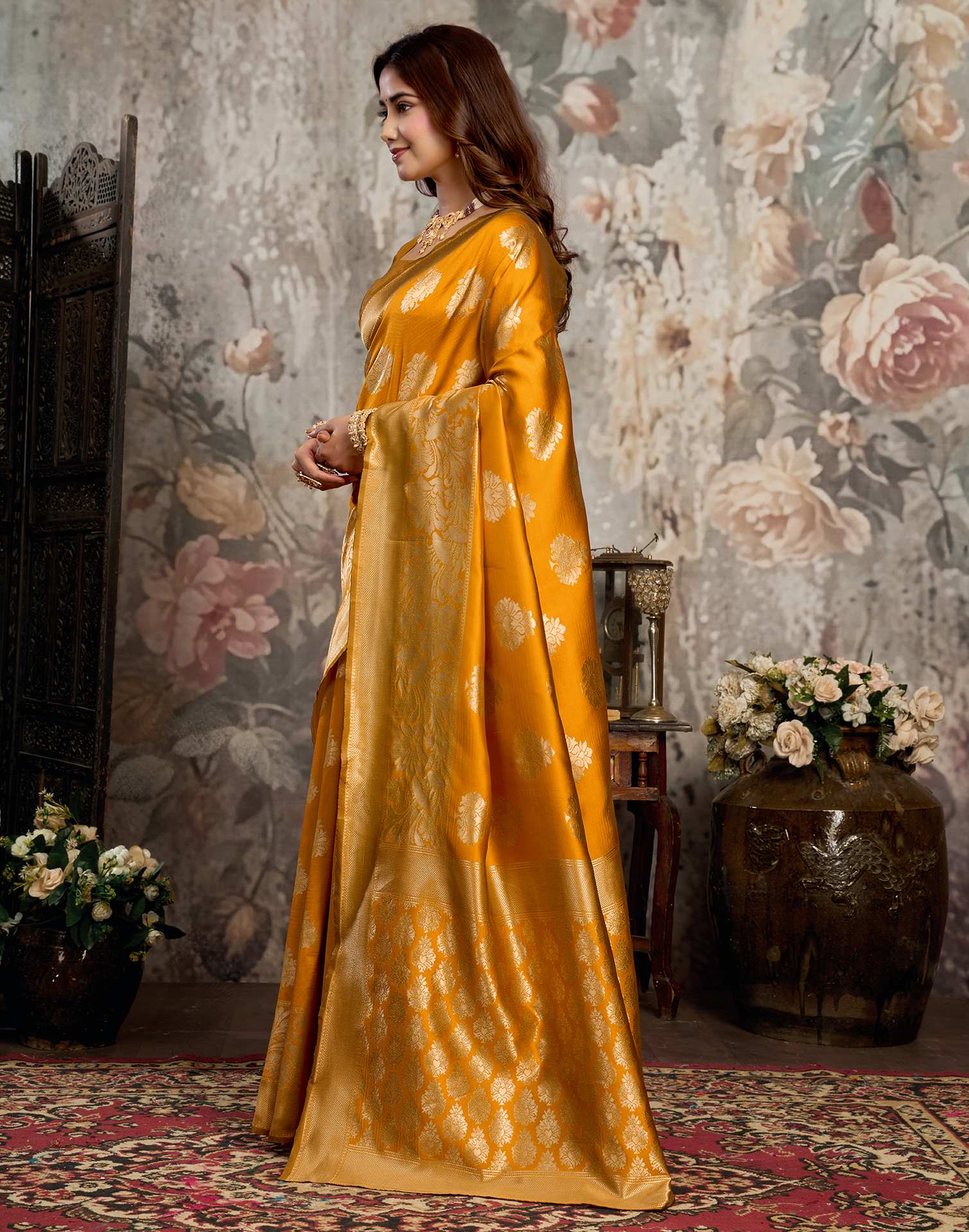 Yellow Silk Woven Banarasi Saree