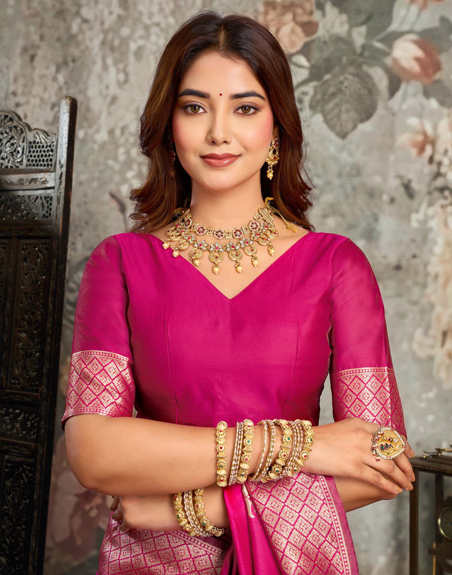 Pink Silk Woven Banarasi Saree