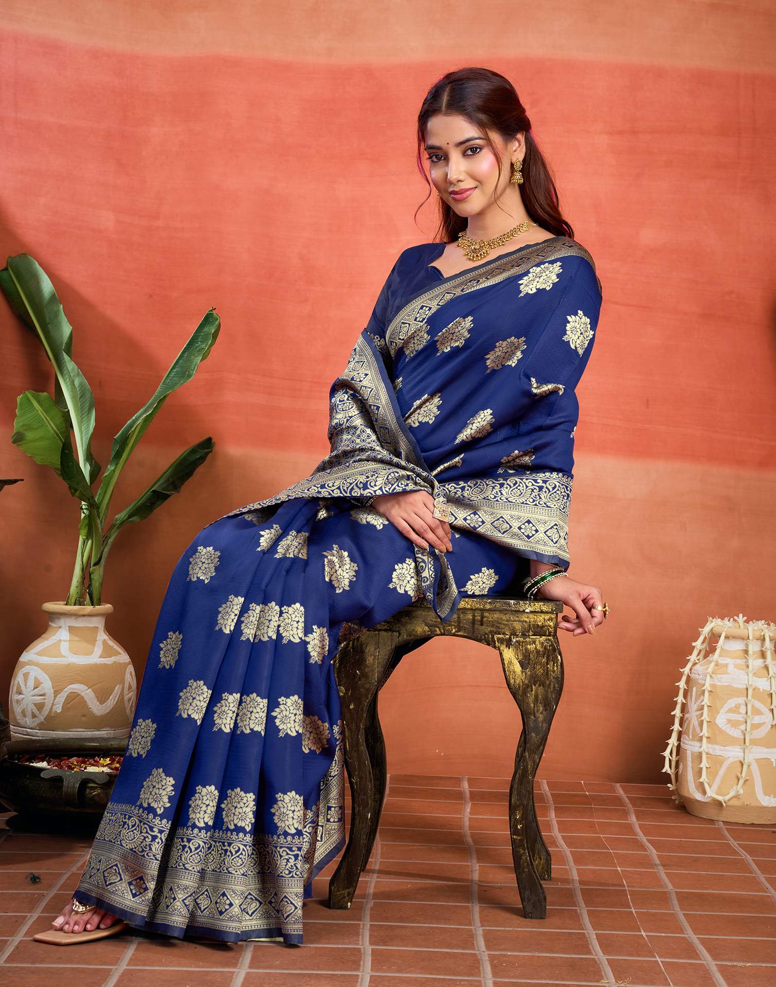 Blue Silk Woven Banarasi Saree
