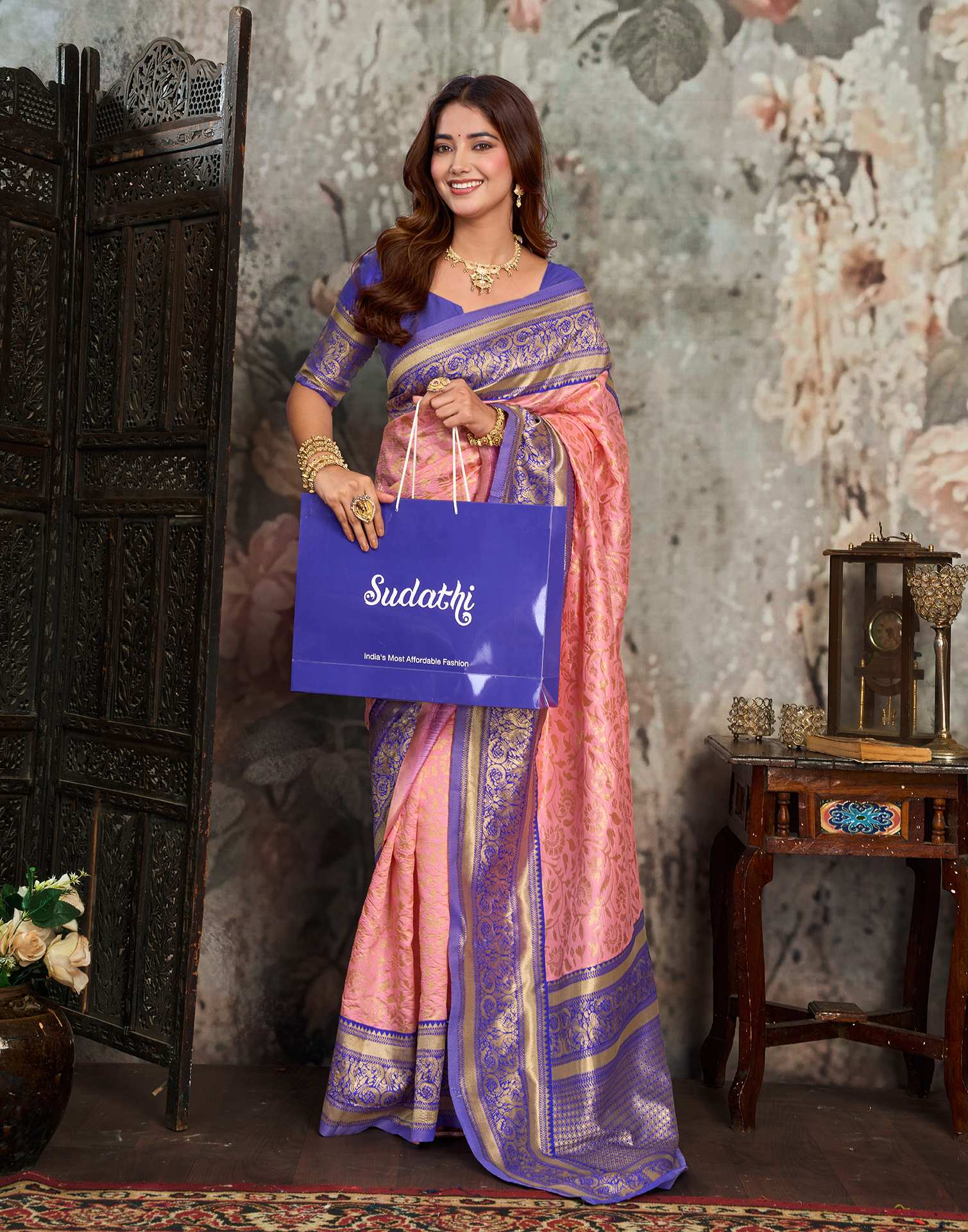Light Pink Silk Woven Kanjivaram Saree