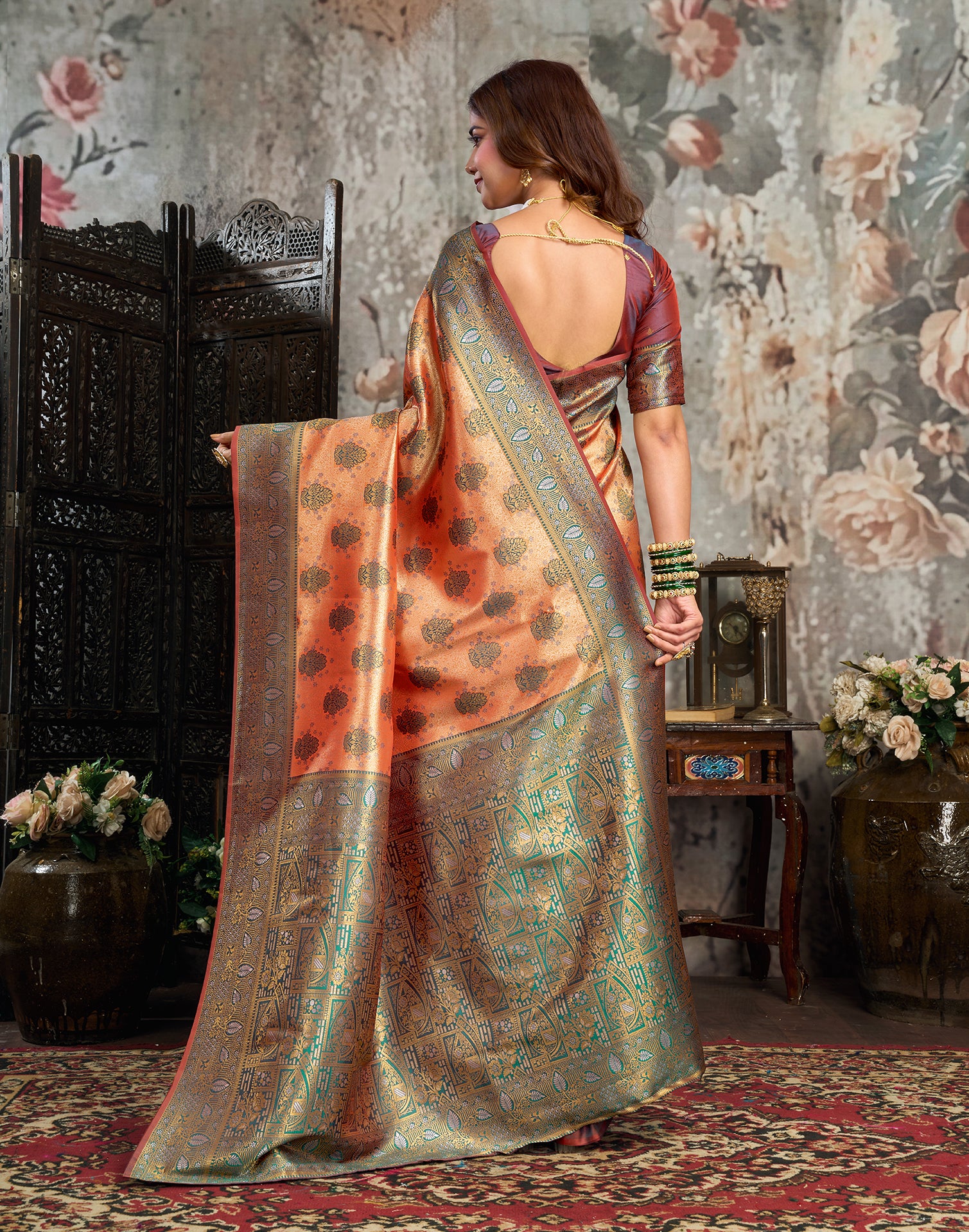 Orange Silk Woven Banarasi Saree
