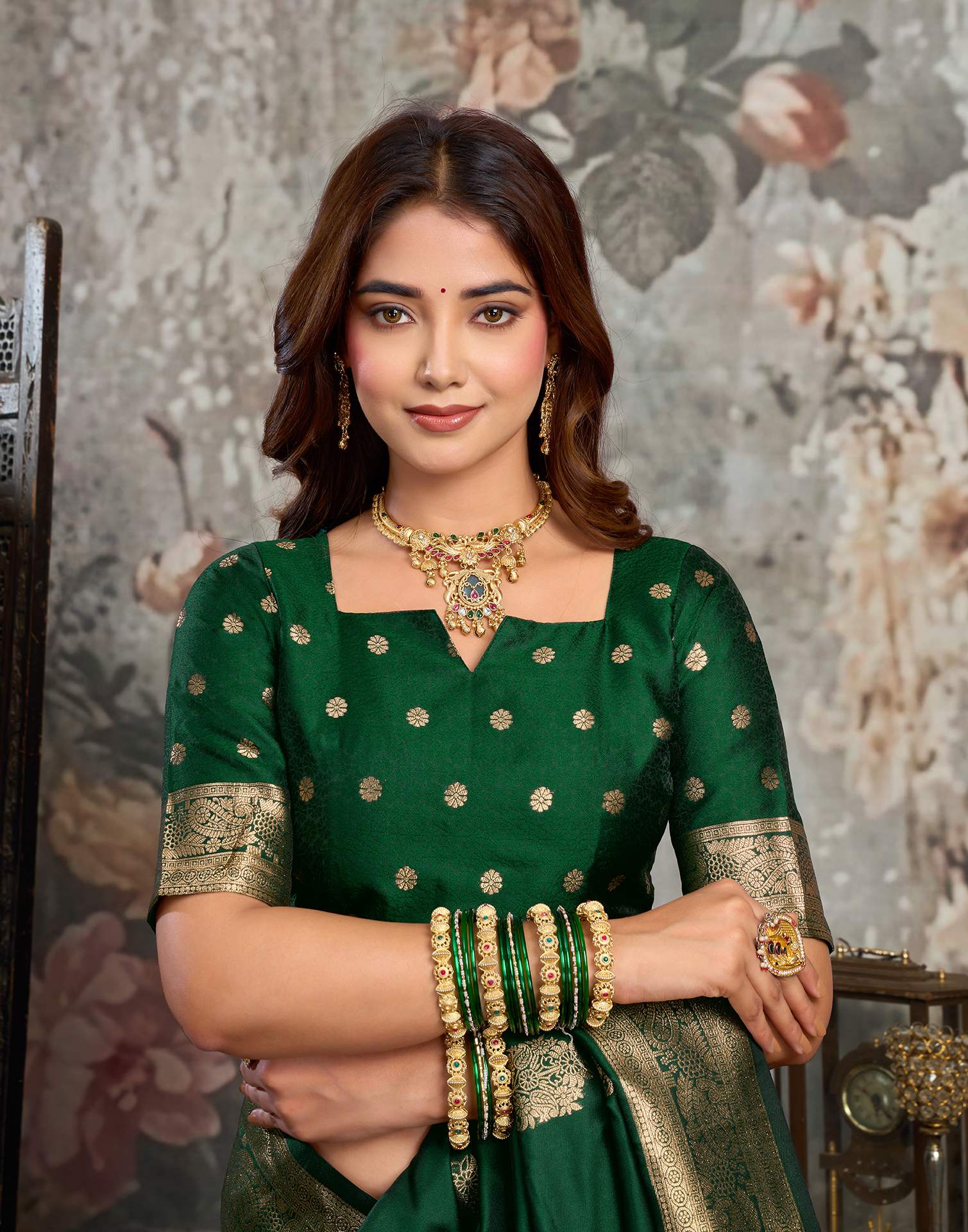 Dark Green Silk Woven Banarasi Saree