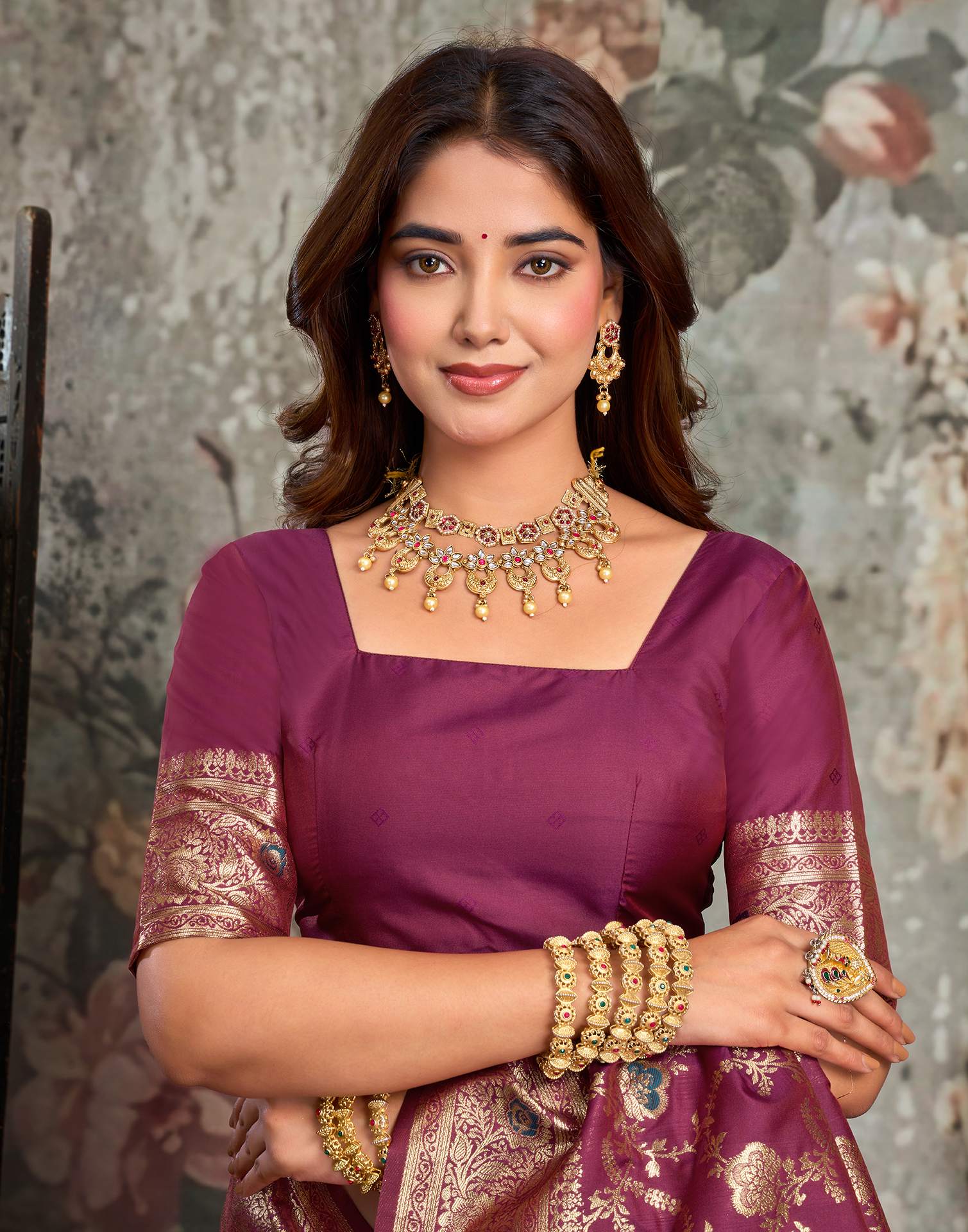 Wine Silk Woven Banarasi Saree