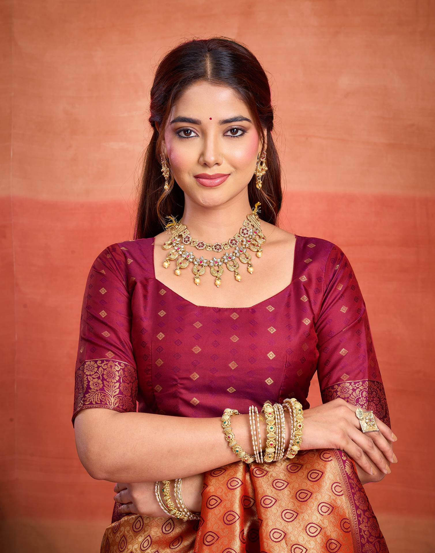 Orange Silk Woven Banarasi Saree