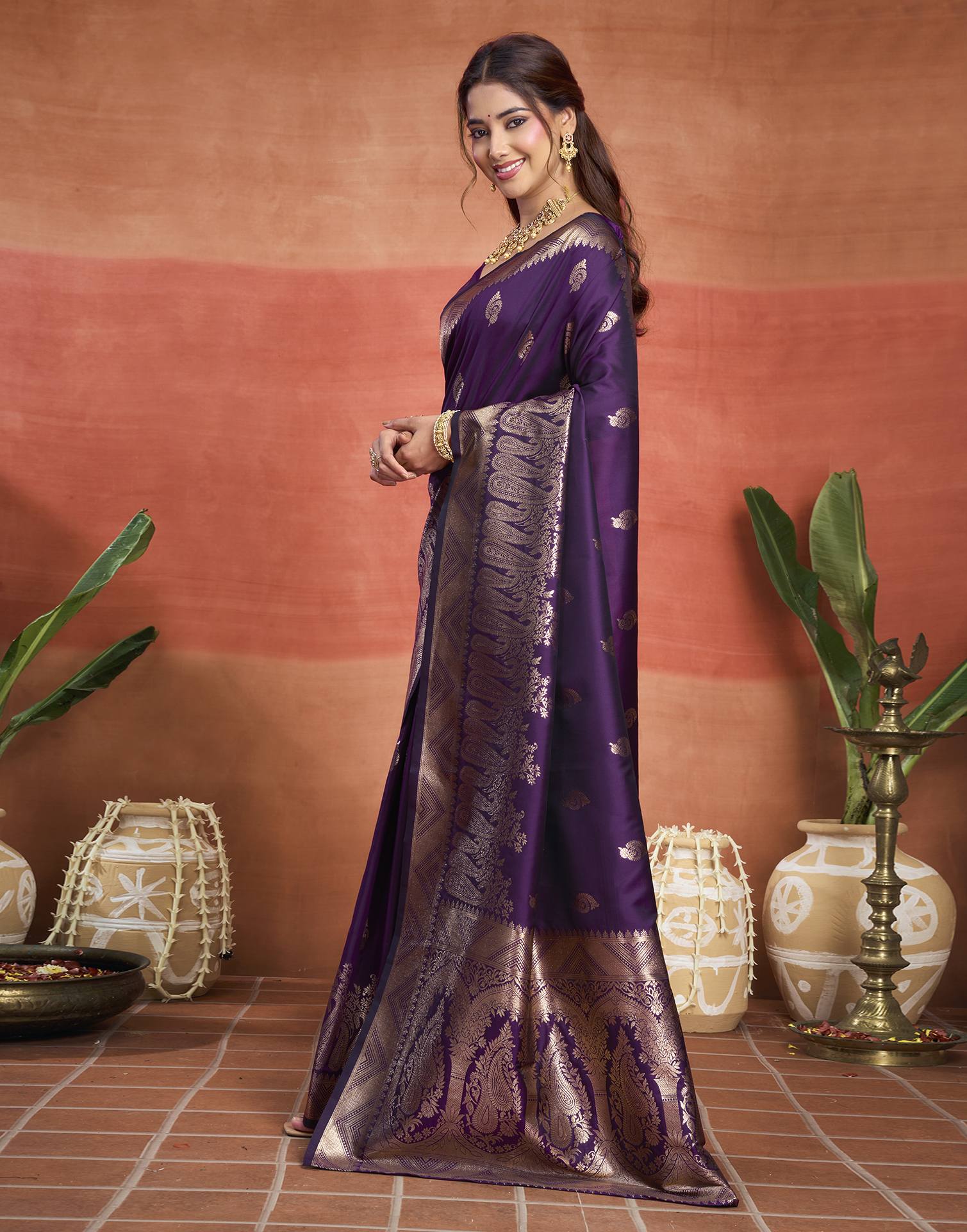 Purple Silk Woven Banarasi Saree