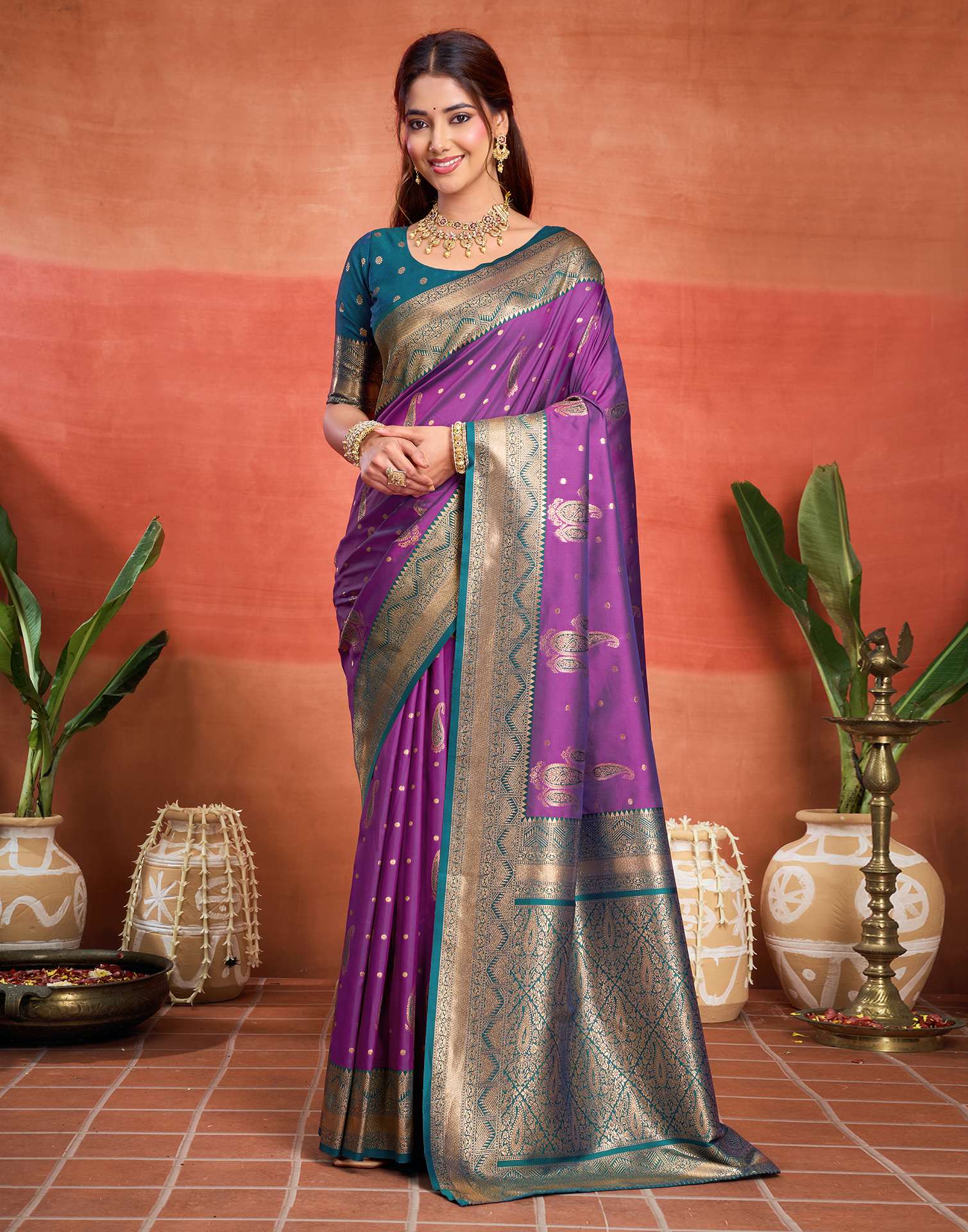 Purple Silk Woven Banarasi Saree