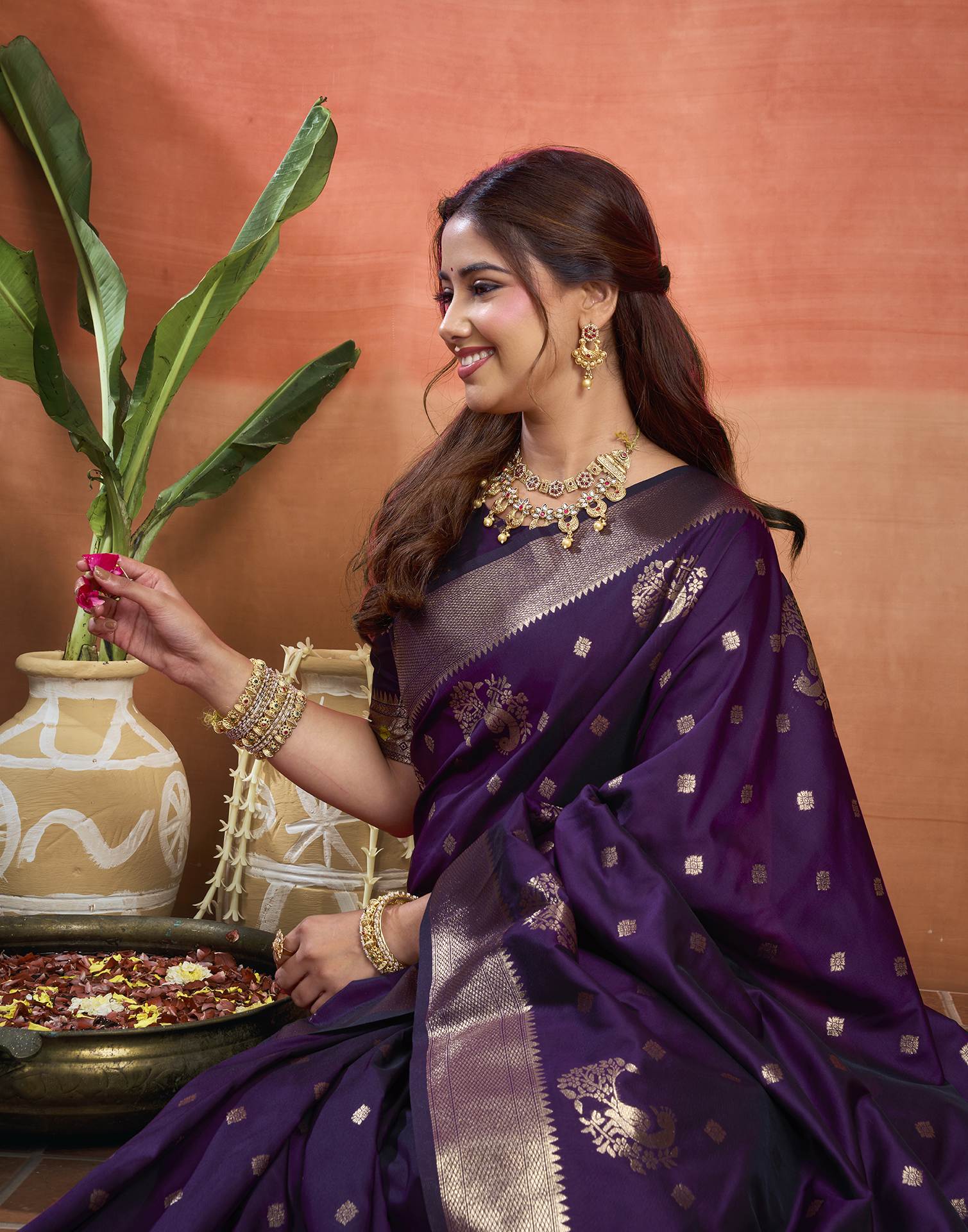Purple Silk Woven Banarasi Saree
