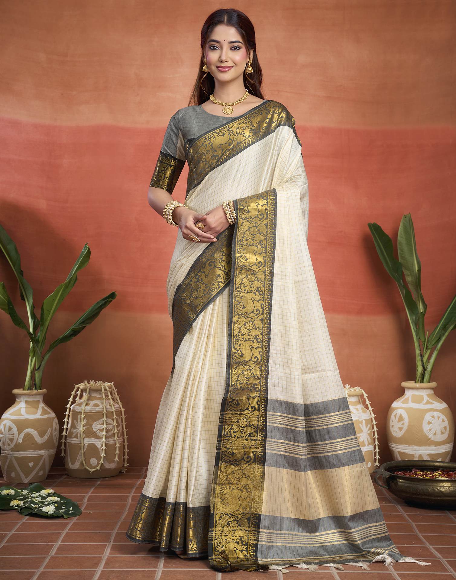 White Silk Woven Kanjivaram Saree