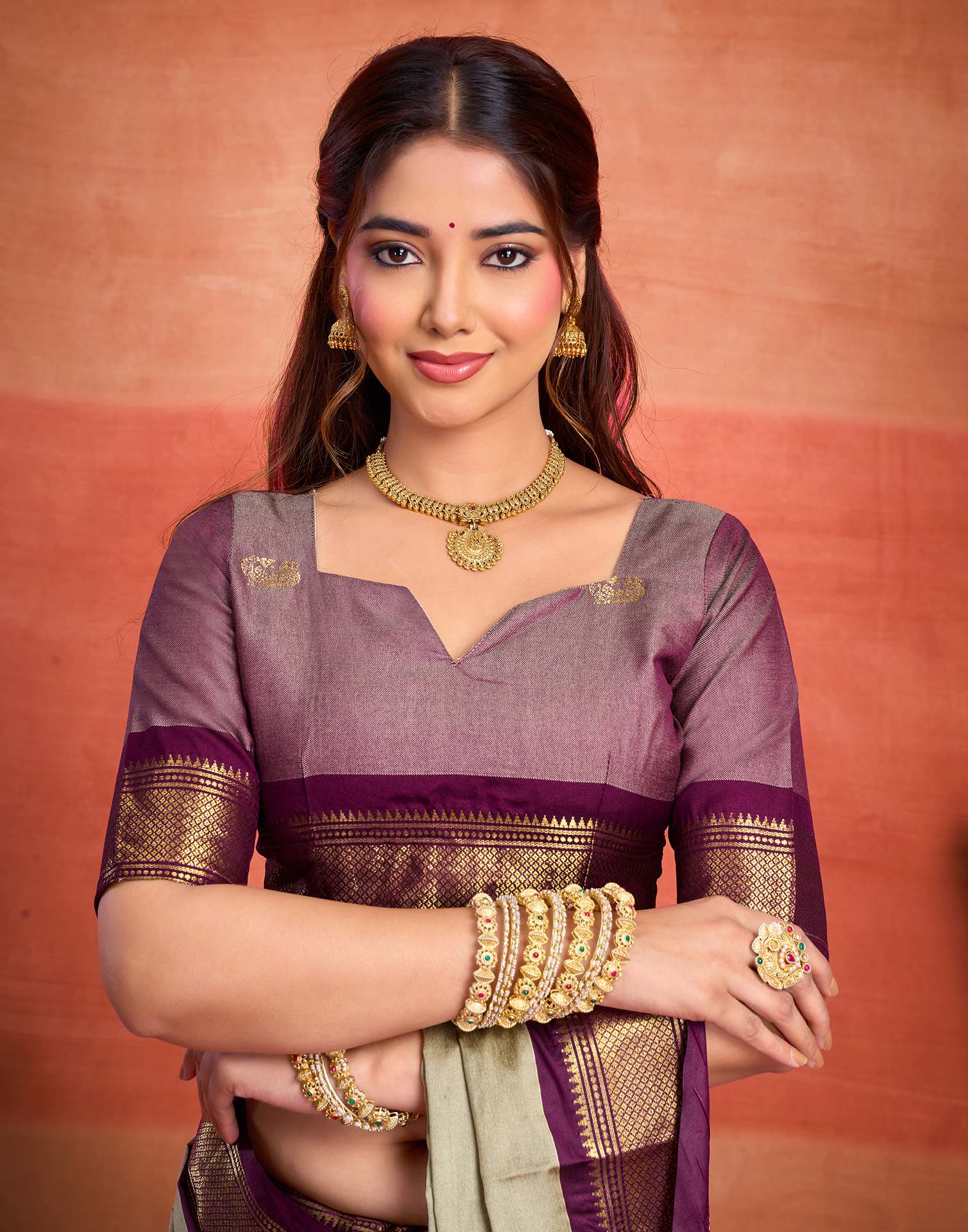 Beige Silk Woven Kanjivaram Saree