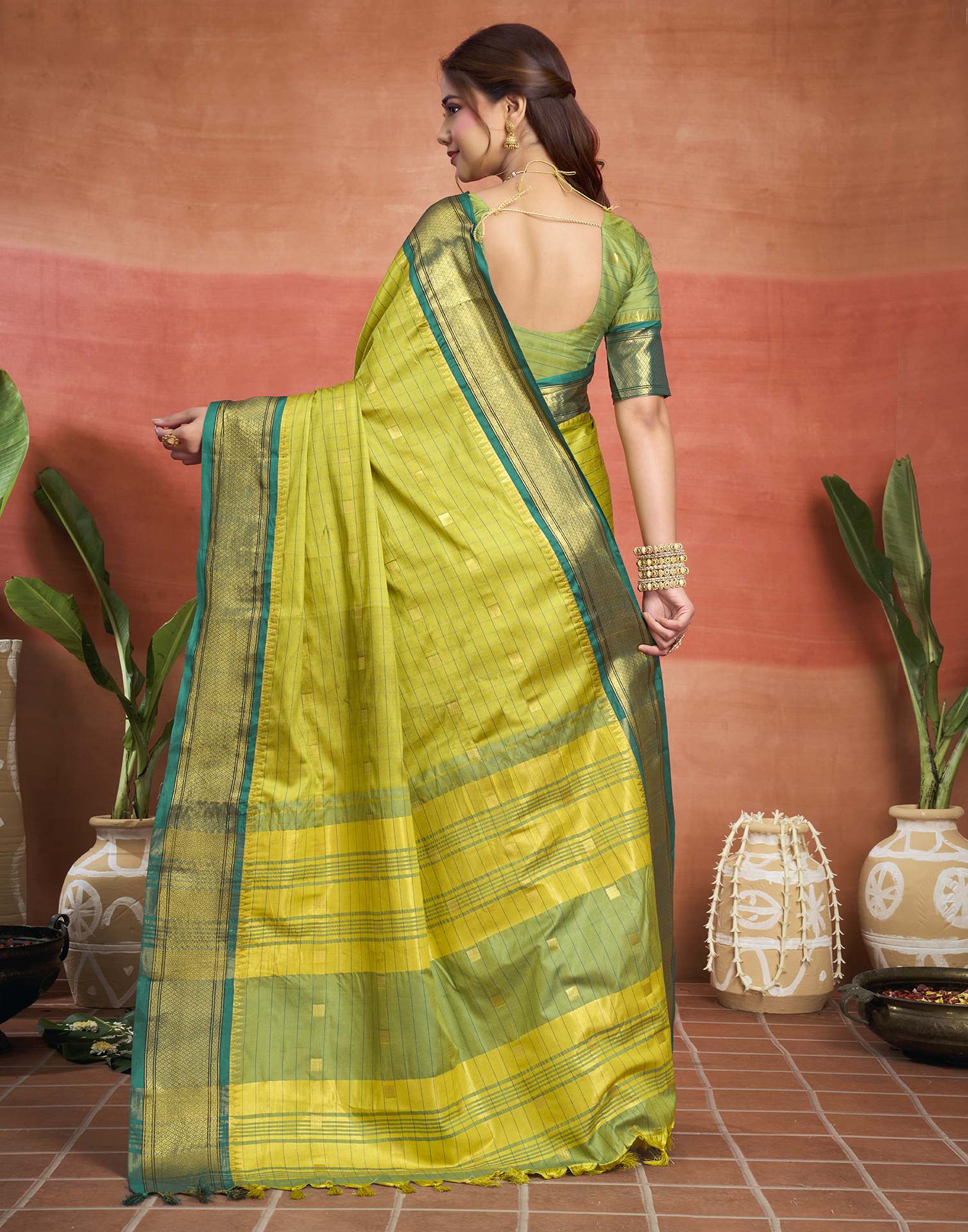 Lime Green Silk Woven Kanjivaram Saree