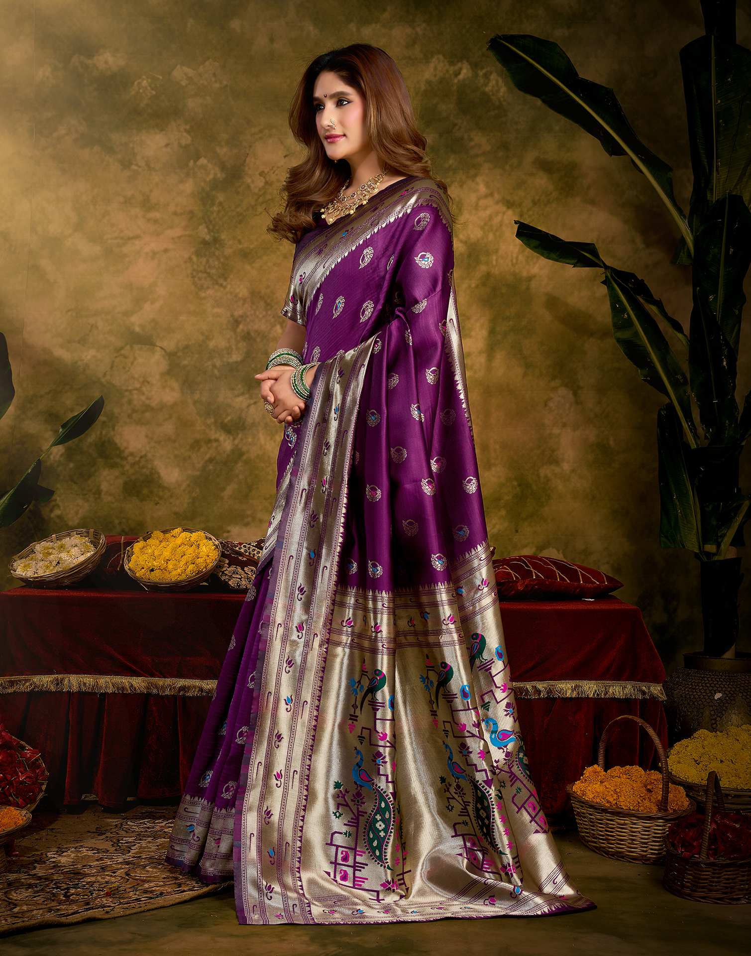Purple Silk Woven Paithani Saree