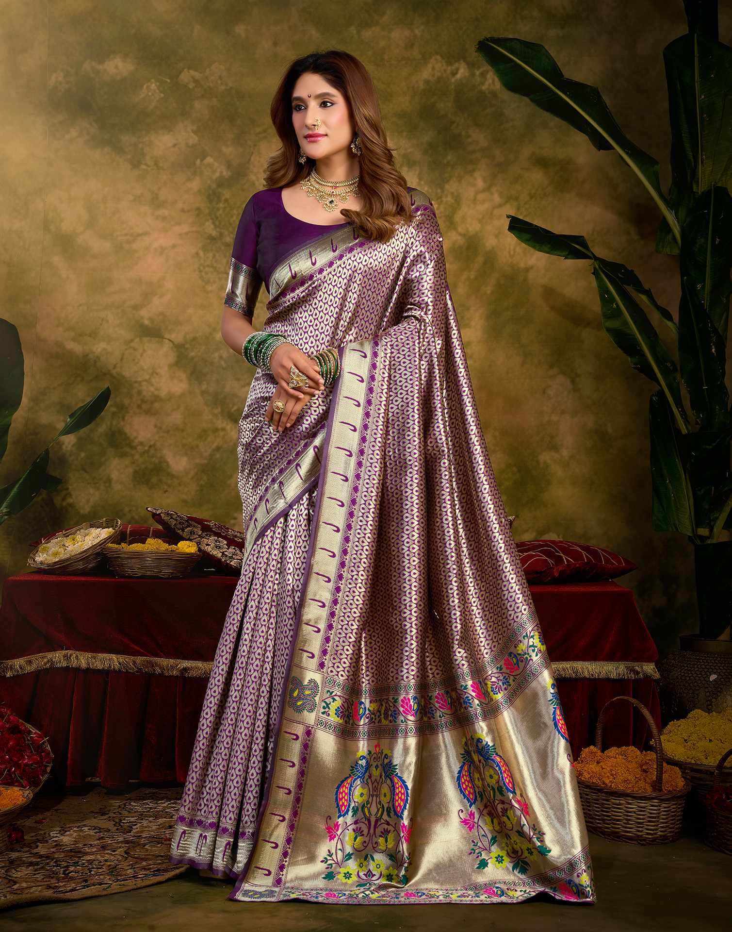 Wine Silk Woven Paithani Saree