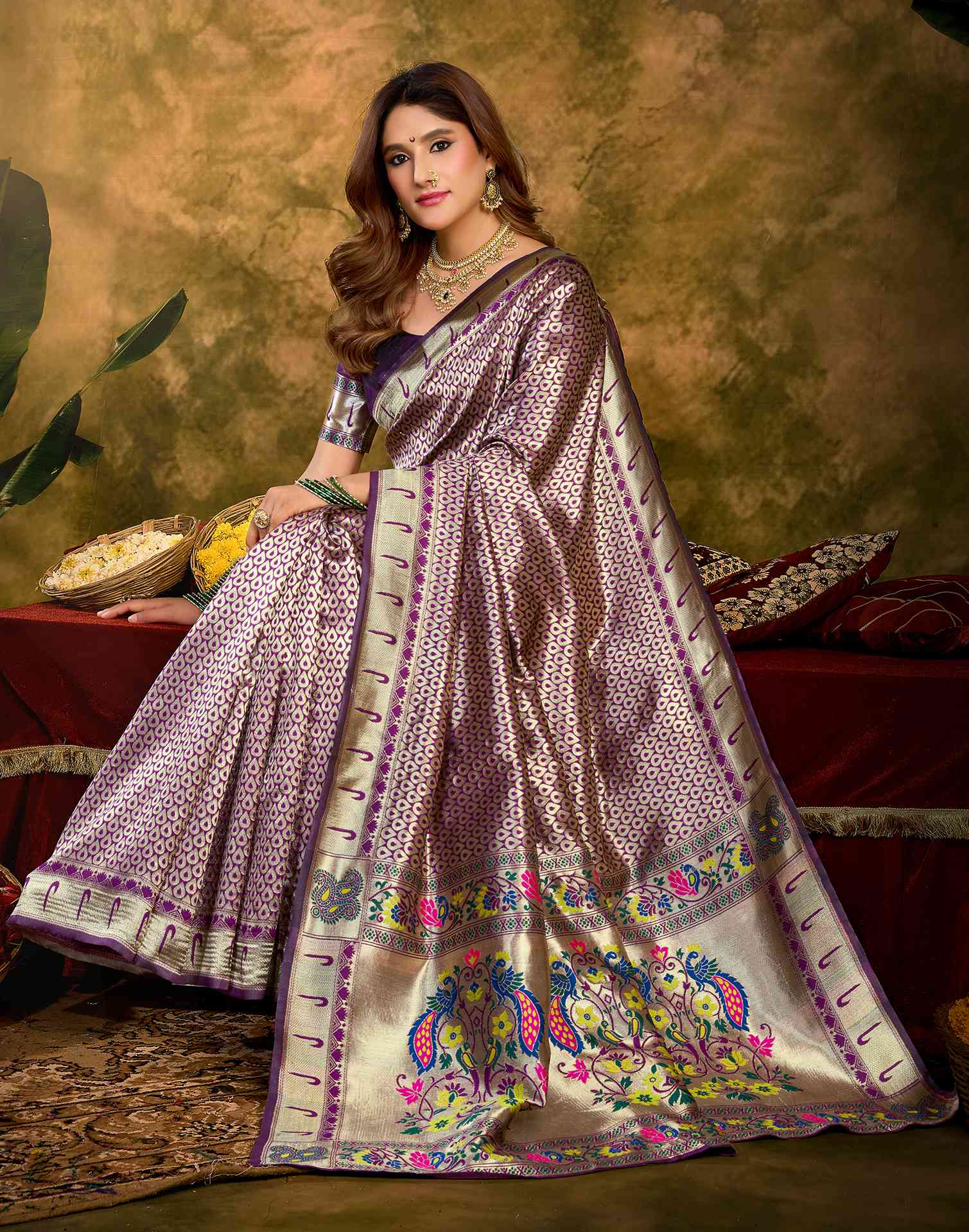 Wine Silk Woven Paithani Saree