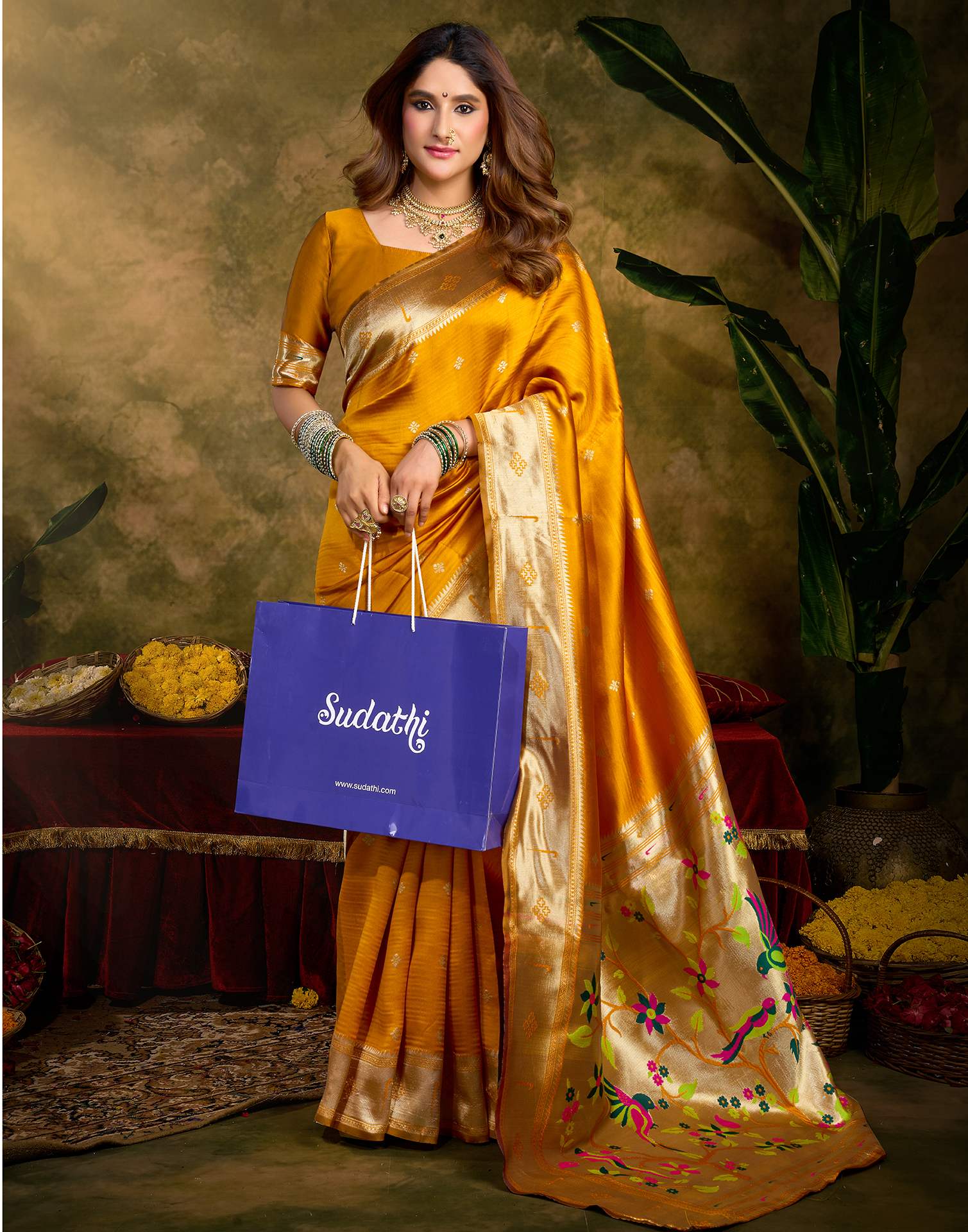 Turmeric Yellow Silk Woven Paithani Saree