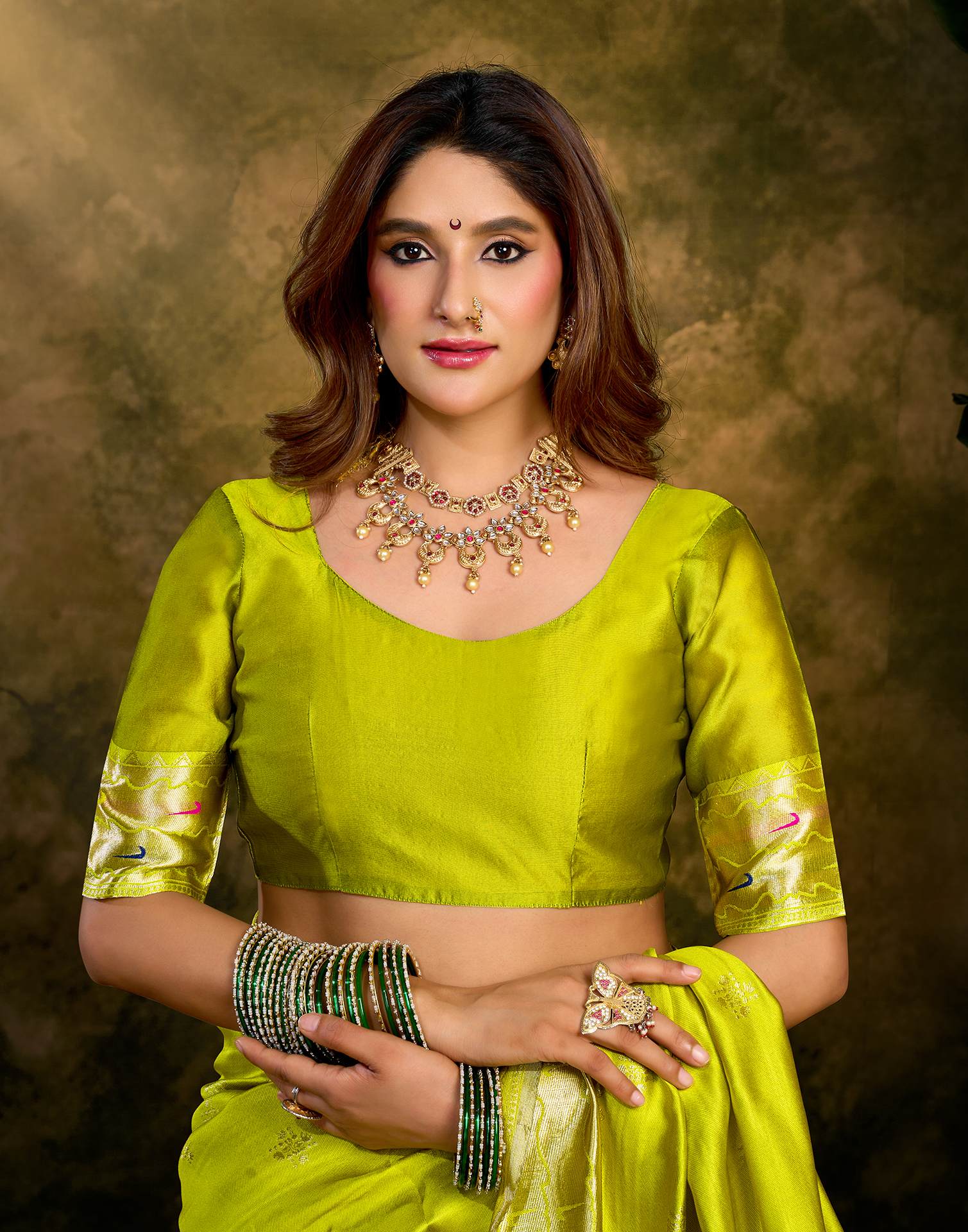 Lime Green Silk Woven Paithani Saree