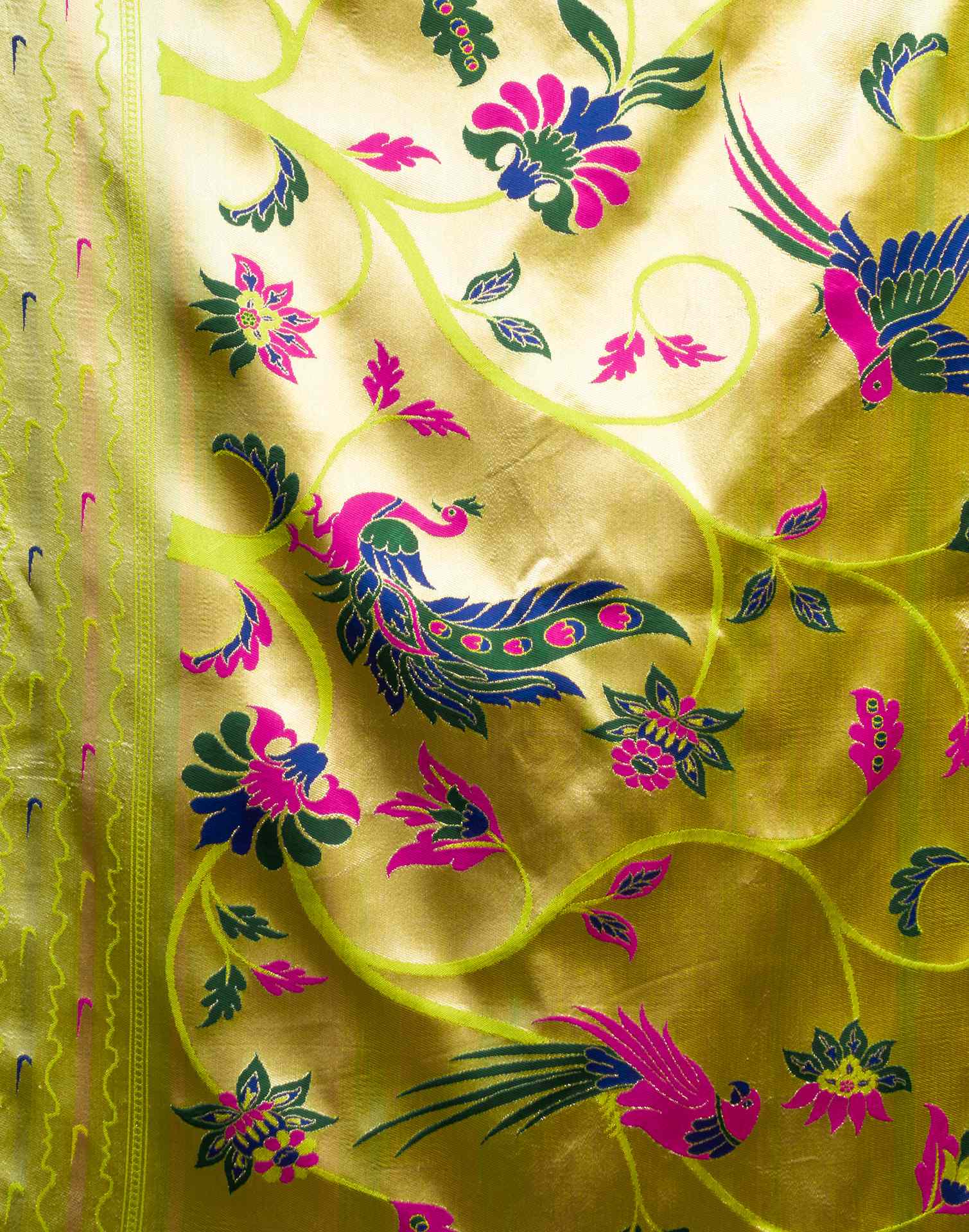 Lime Green Silk Woven Paithani Saree