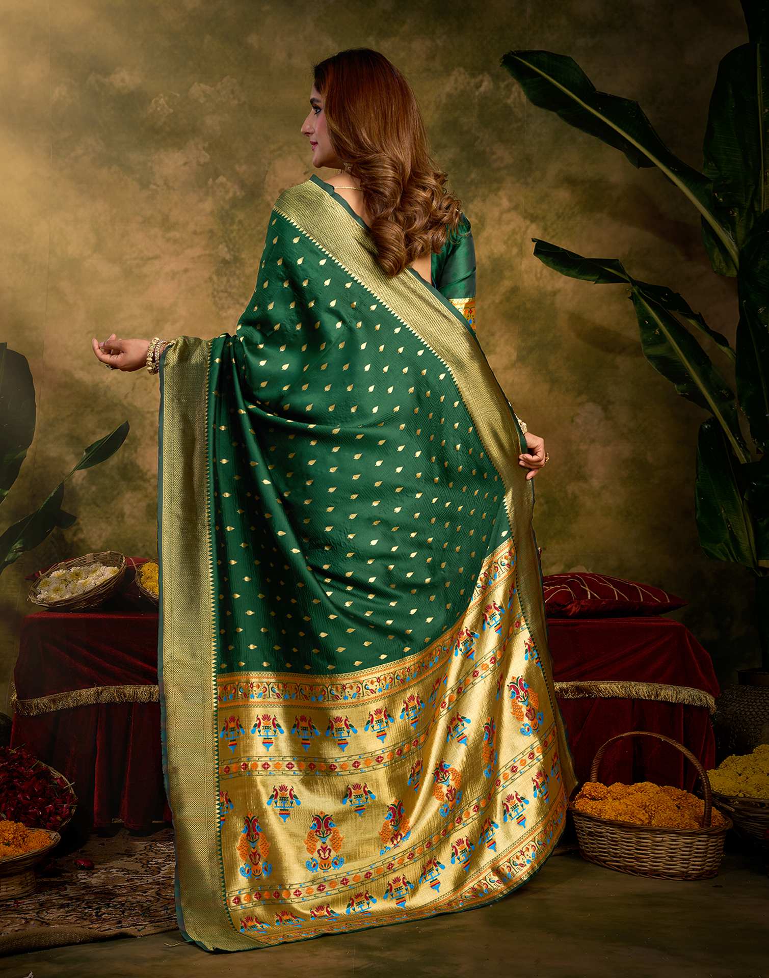 Dark Green Silk Woven Paithani Saree