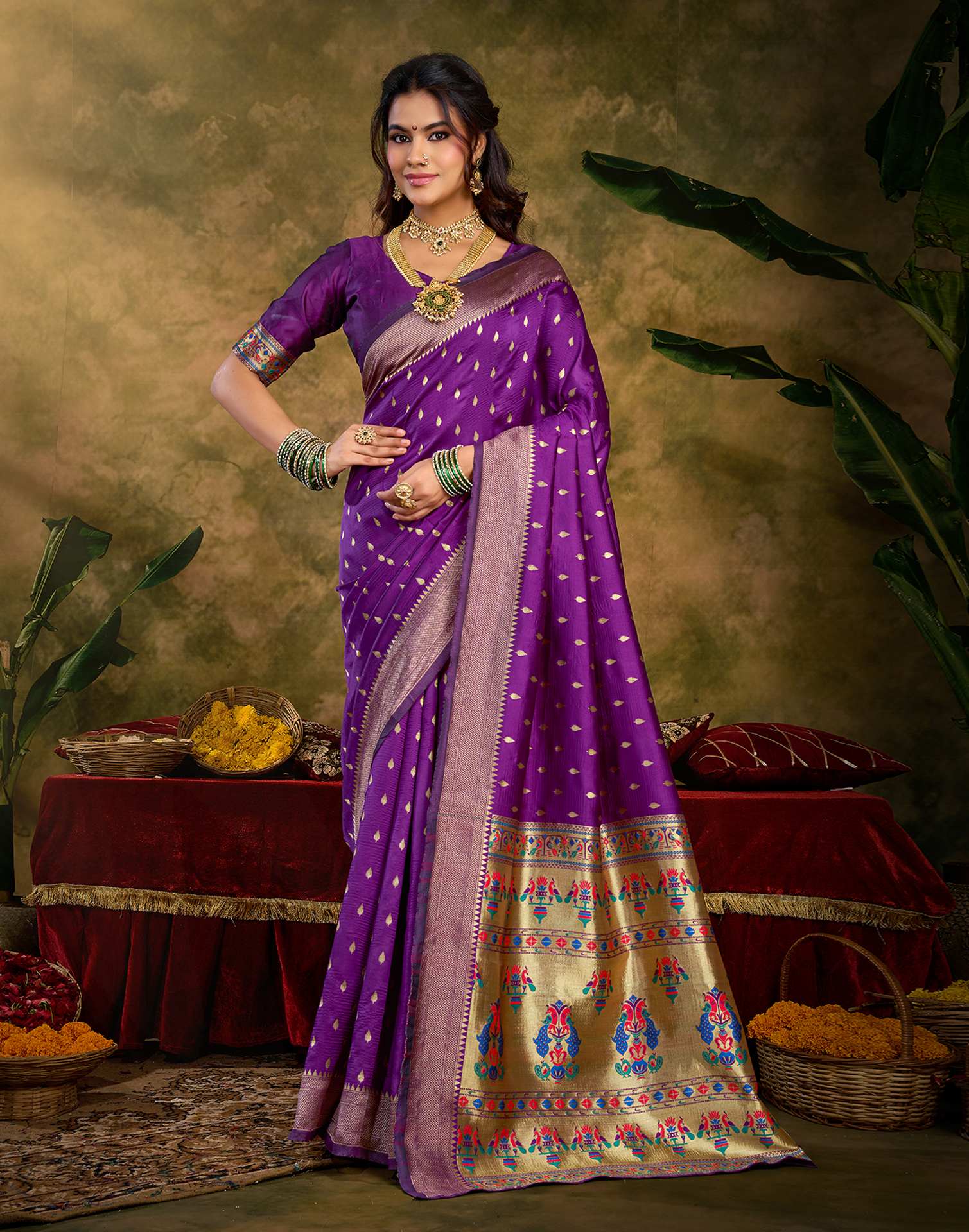 Purple Silk Woven Paithani Saree