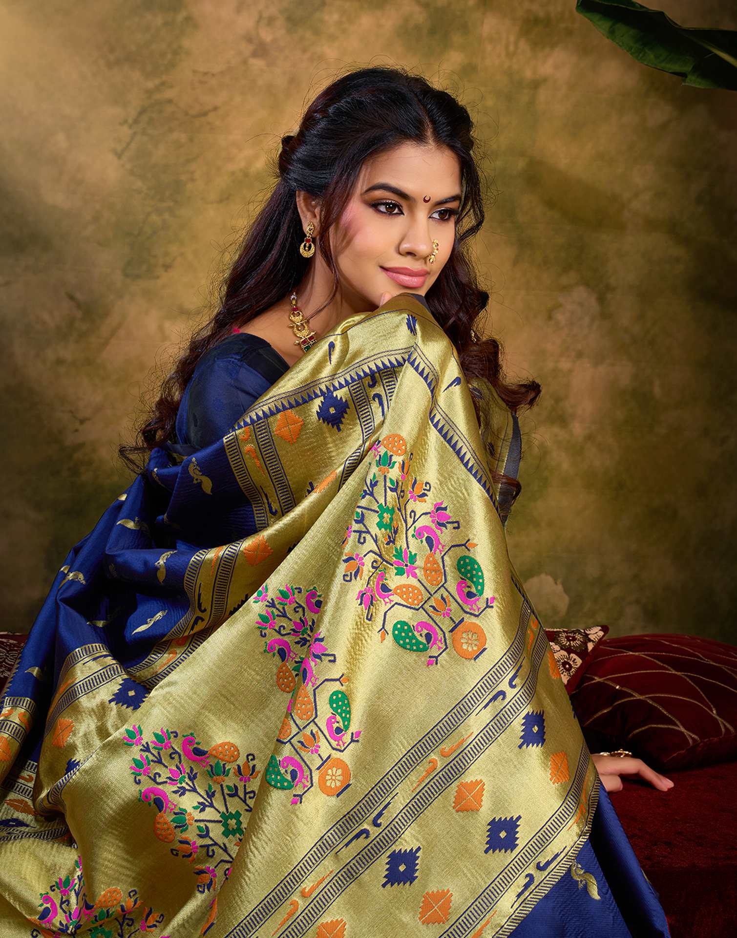 Navy Blue Silk Woven Paithani Saree