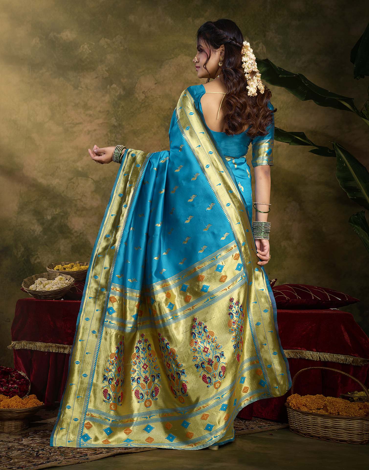 Sky Blue Silk Woven Paithani Saree