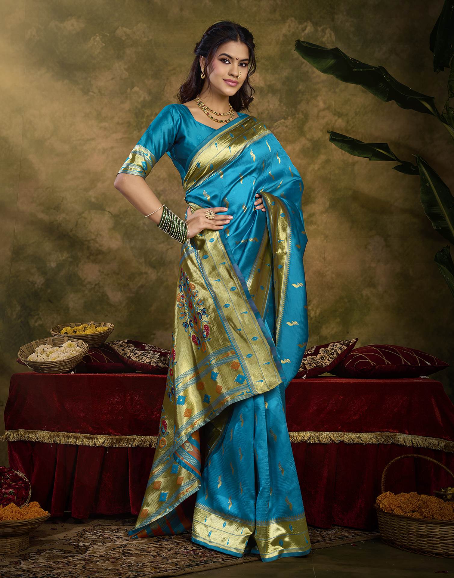 Sky Blue Silk Woven Paithani Saree