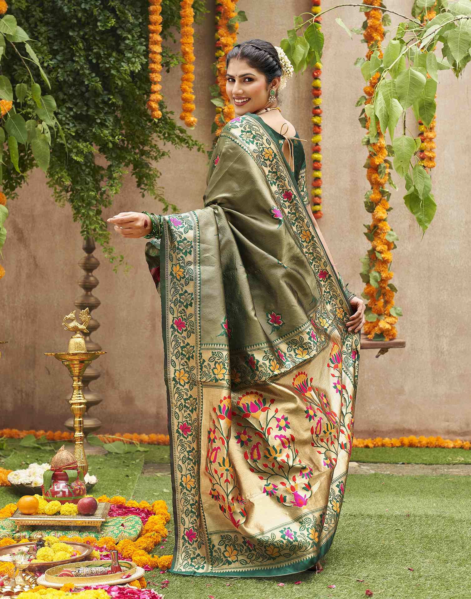 Green Silk Woven Banarasi Saree
