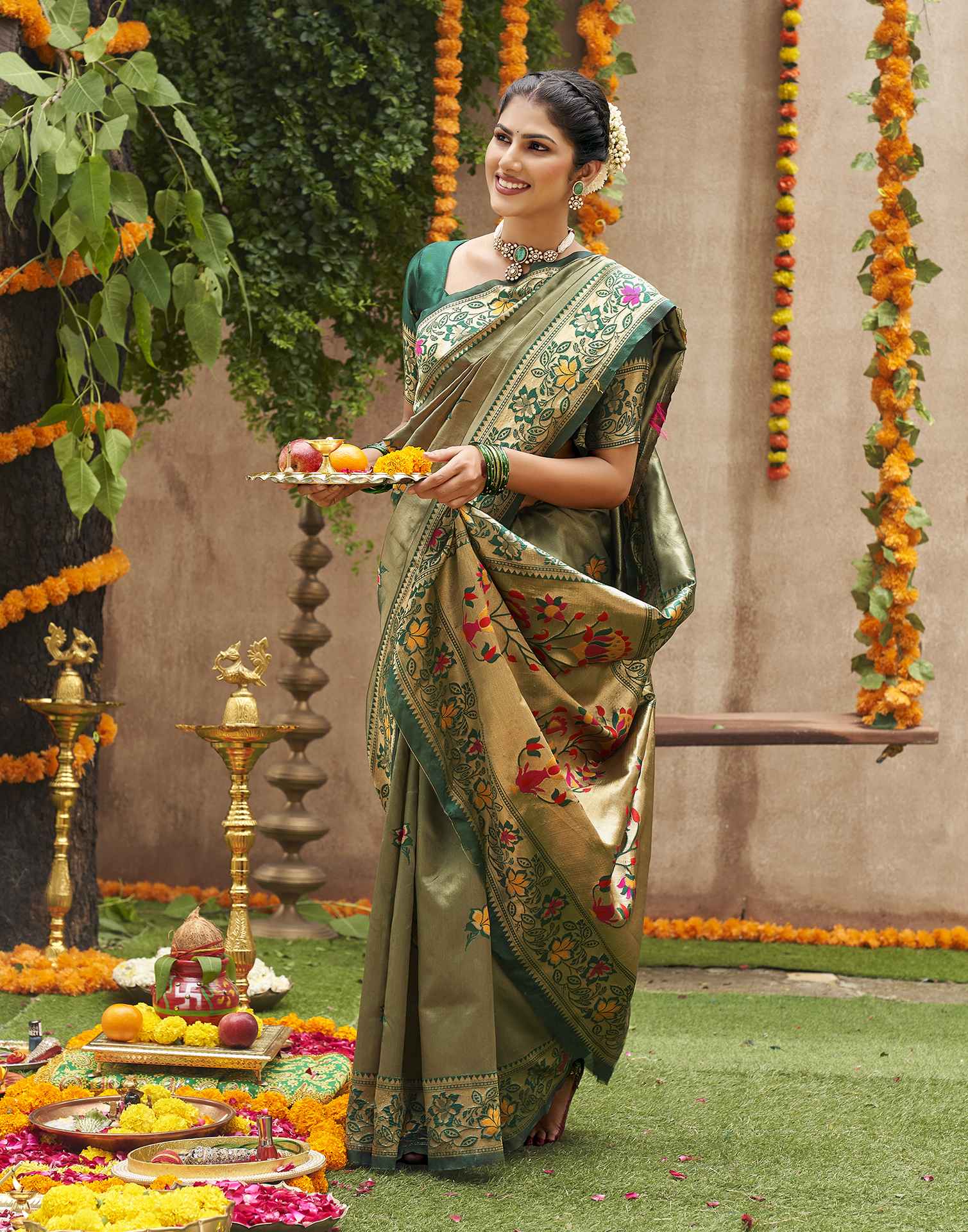 Green Silk Woven Banarasi Saree