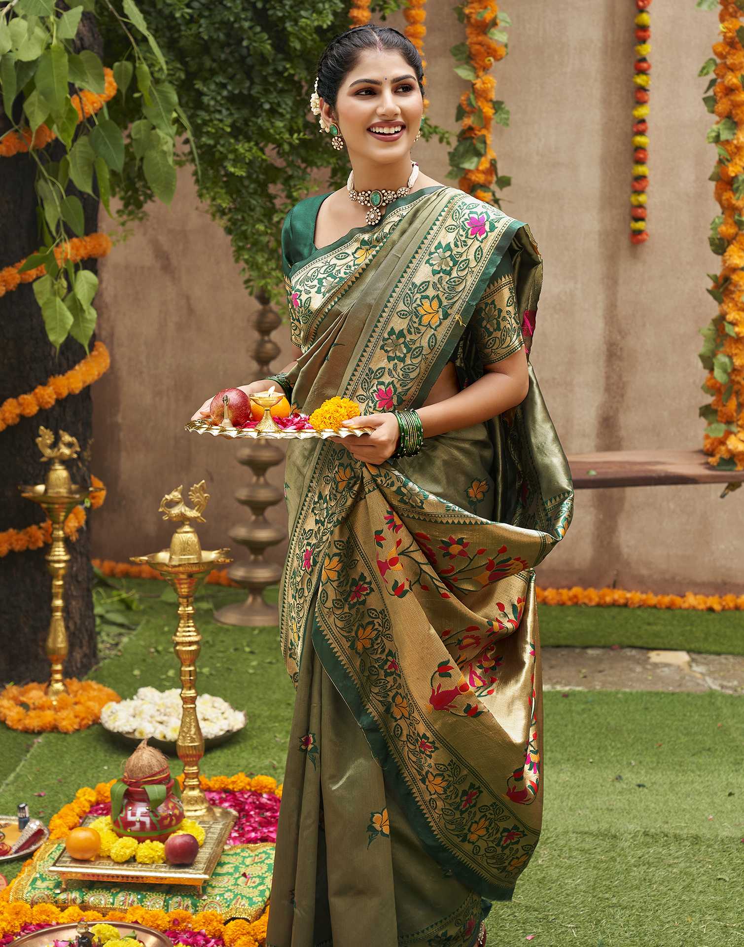 Green Silk Woven Banarasi Saree