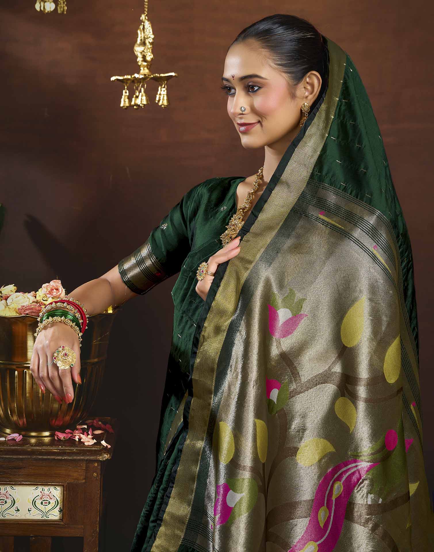 Dark Green Silk Woven Paithani Saree
