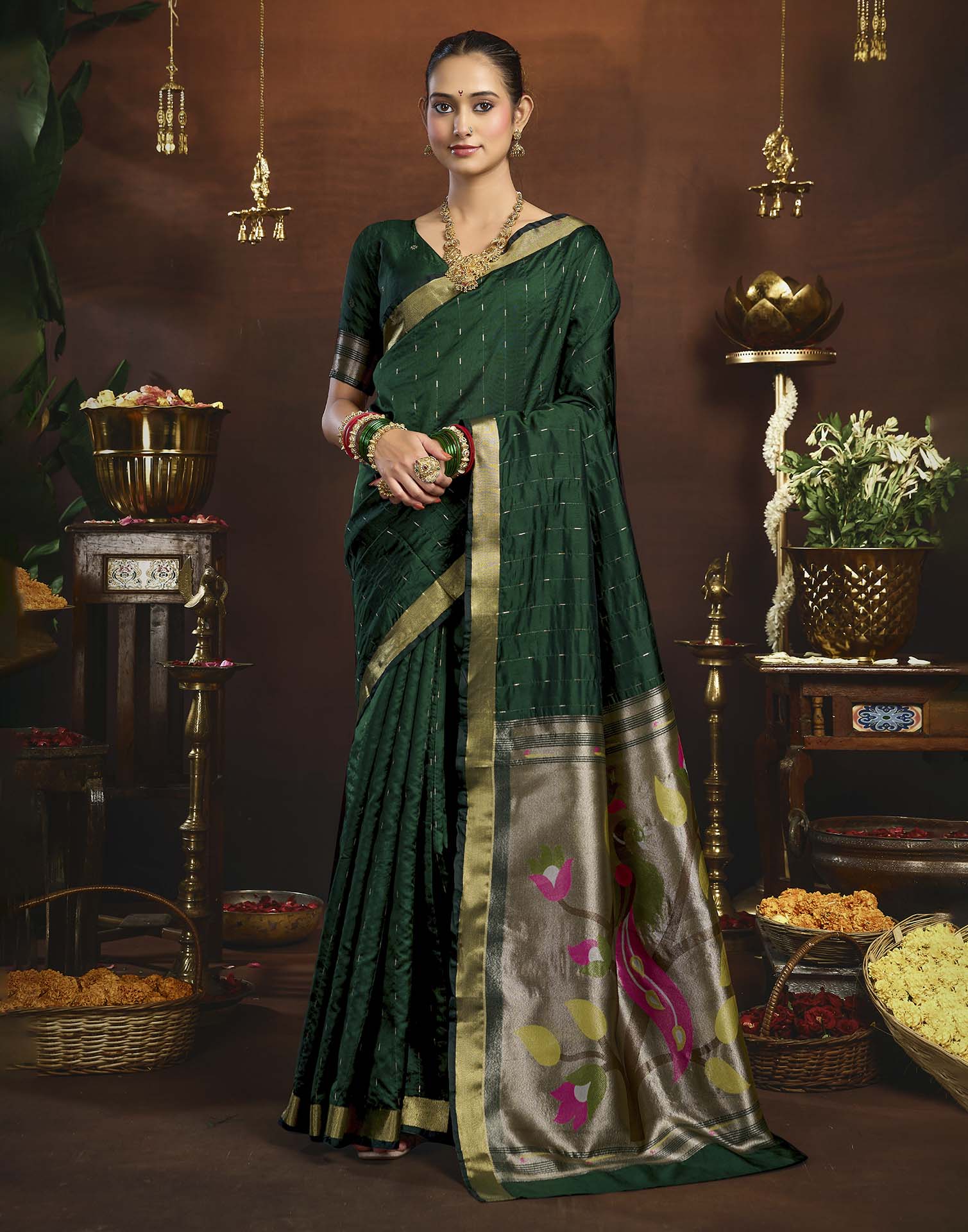 Dark Green Silk Woven Paithani Saree