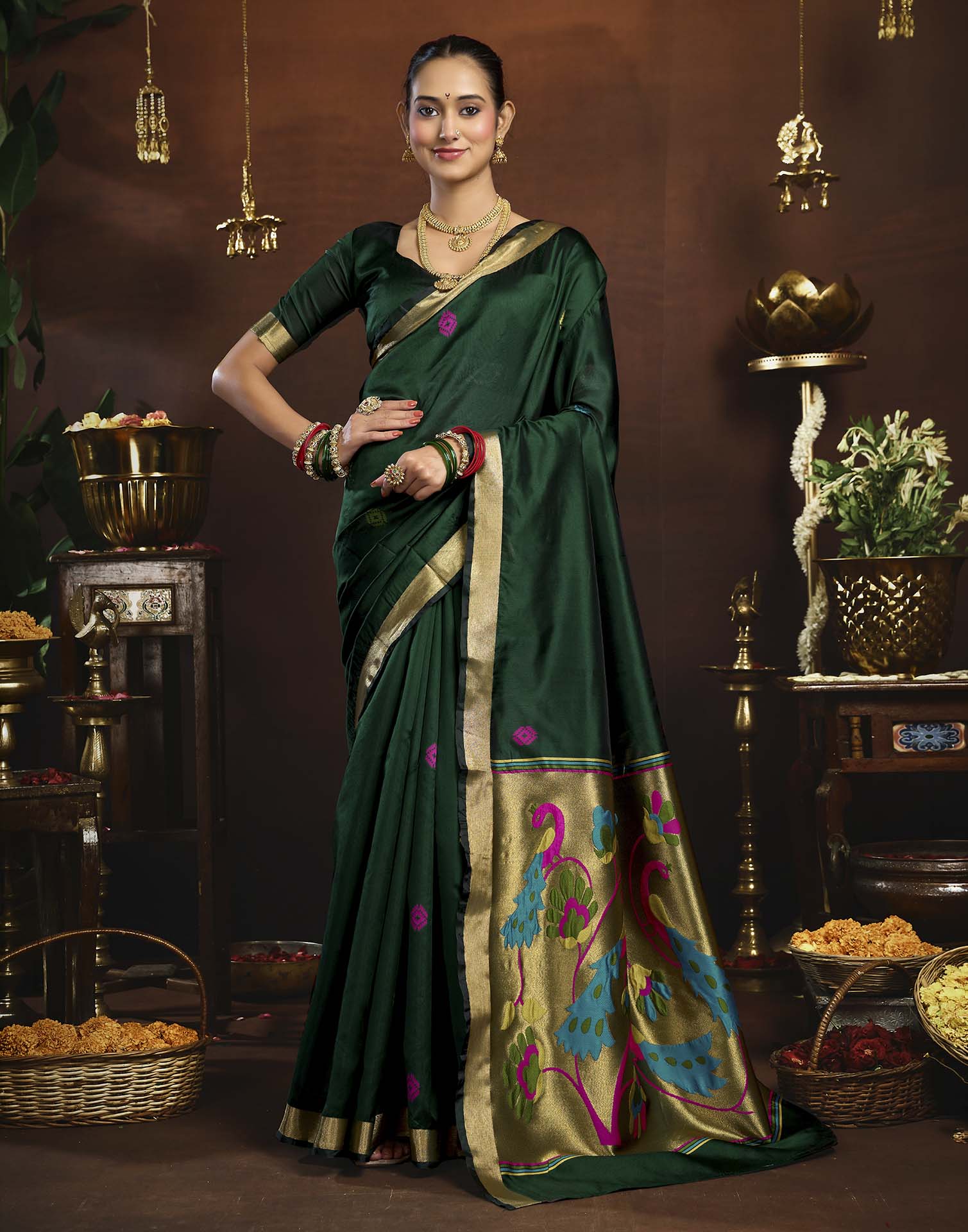 Dark Green Silk Woven Paithani Saree