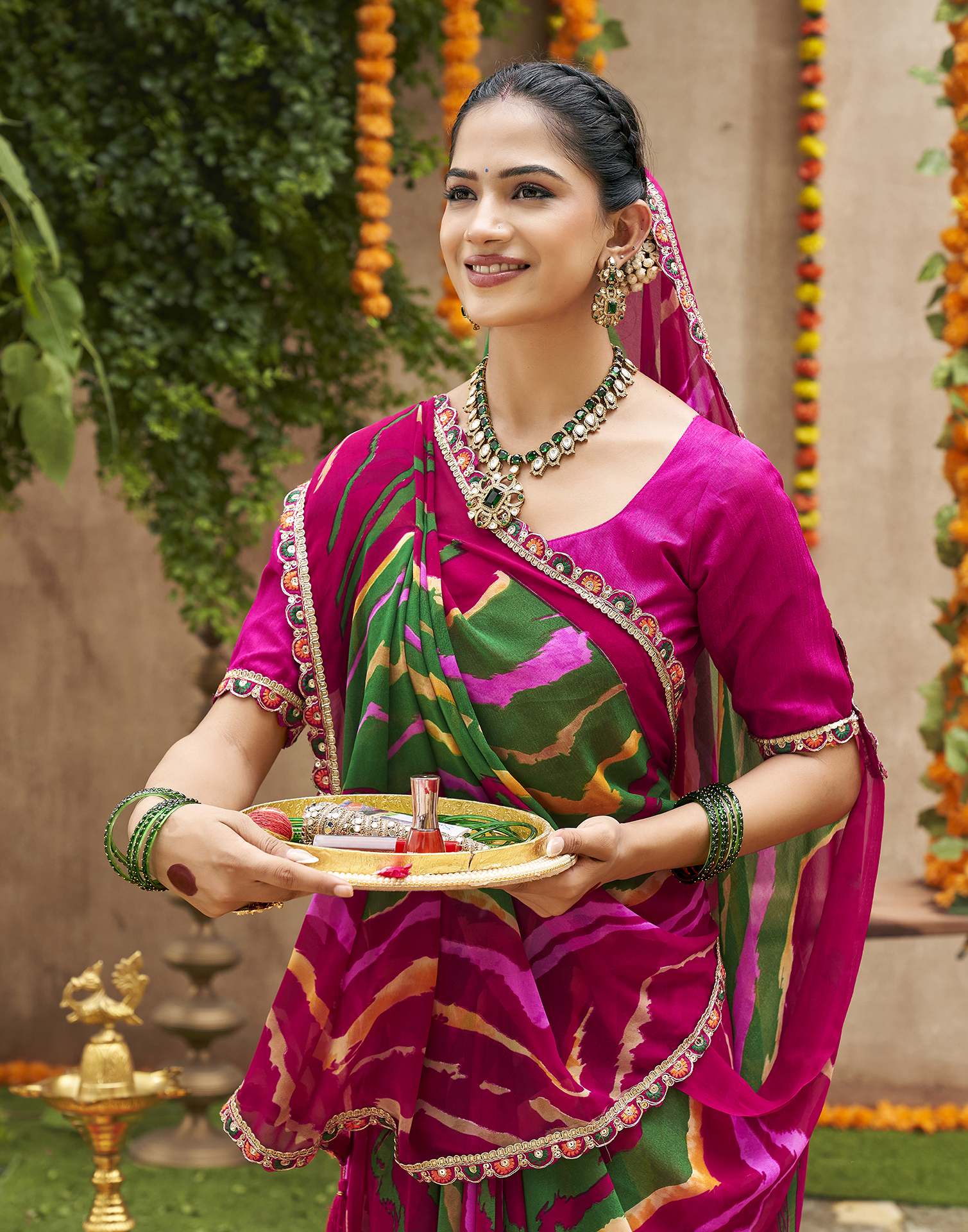 Multicoloured Georgette Printed Bandhani Saree