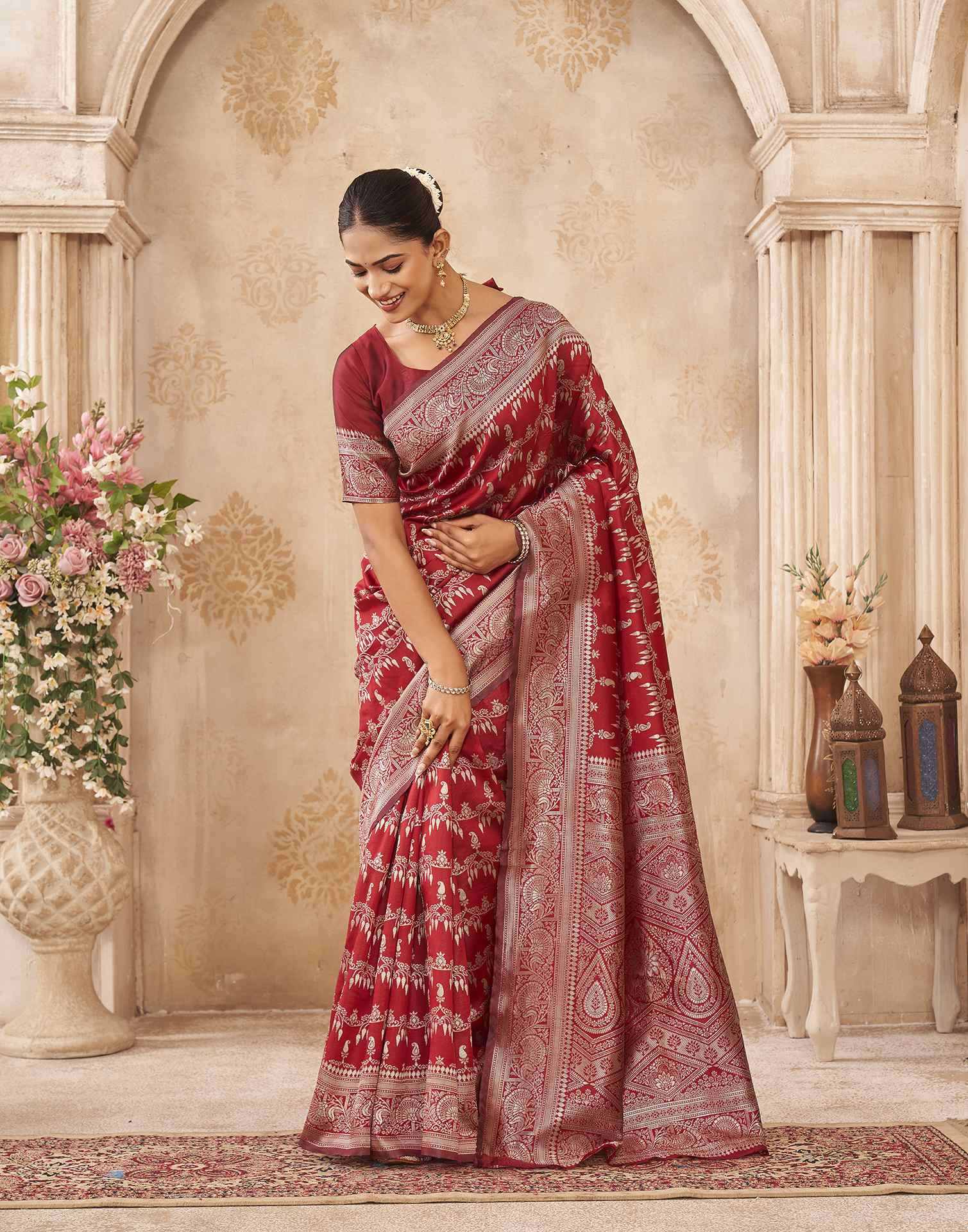 Red Silk Woven Banarasi Saree