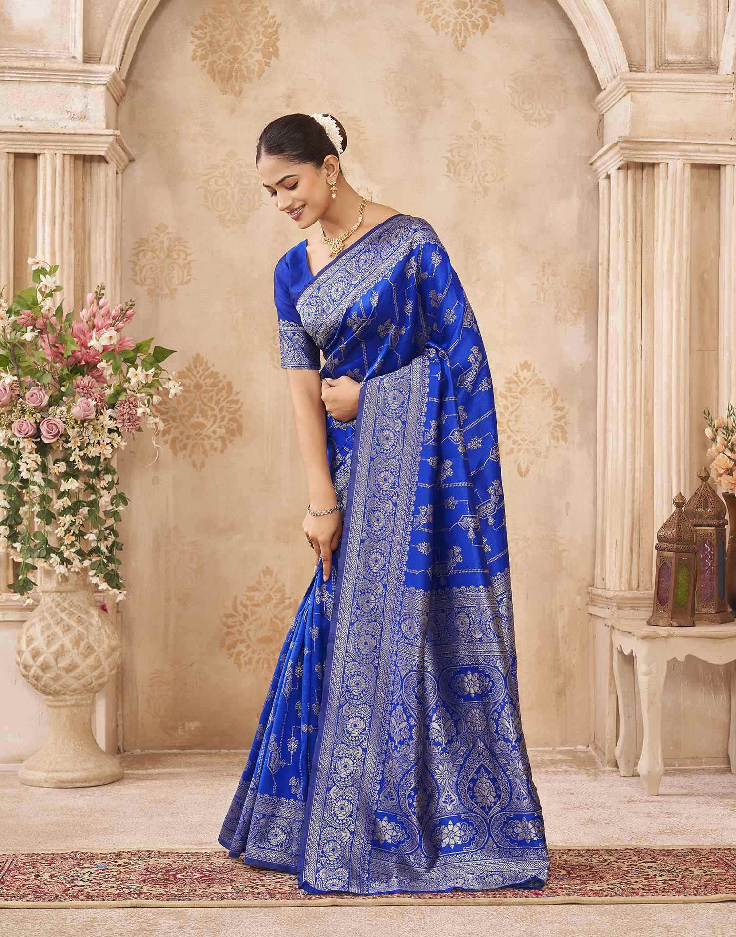 Blue Silk Woven Banarasi Saree