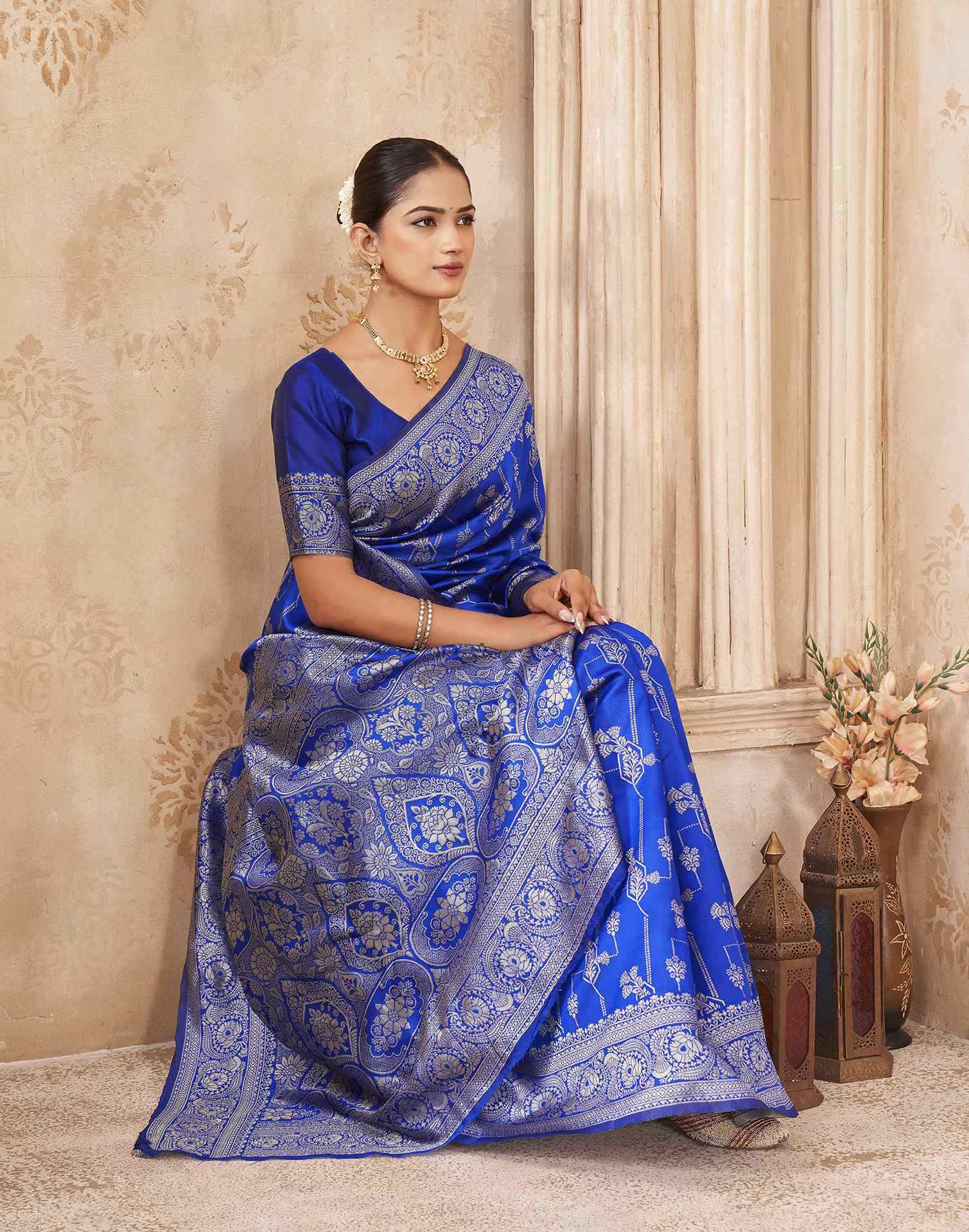 Blue Silk Woven Banarasi Saree