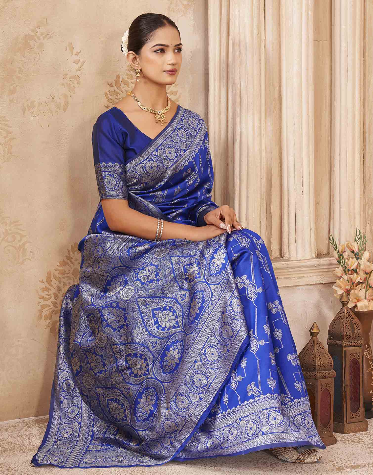 Blue Silk Woven Banarasi Saree