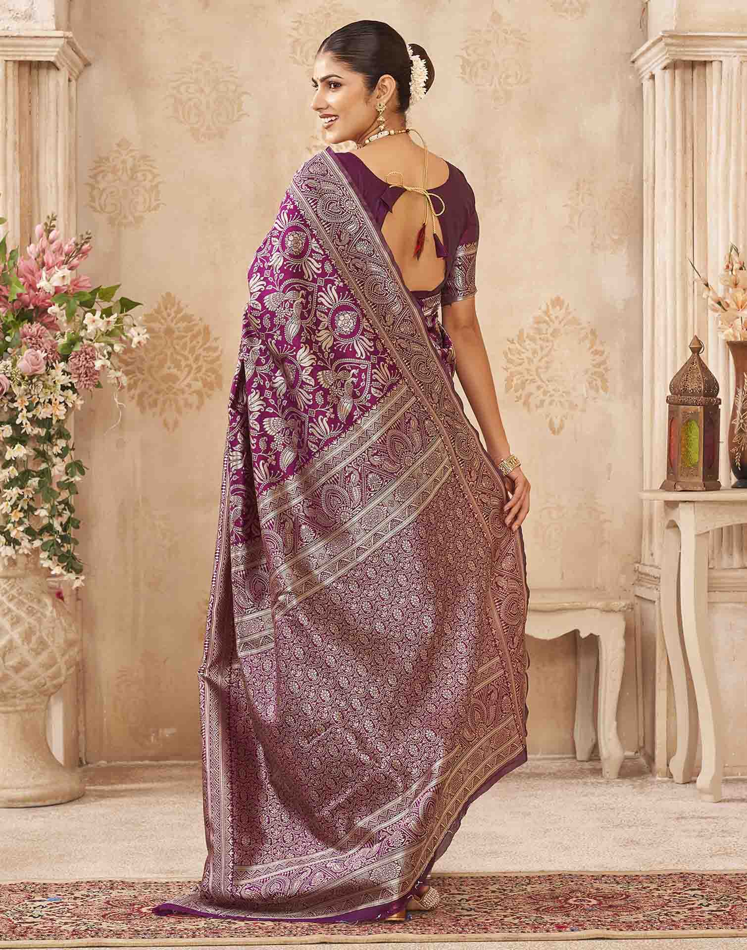 Purple Silk Woven Banarasi Saree