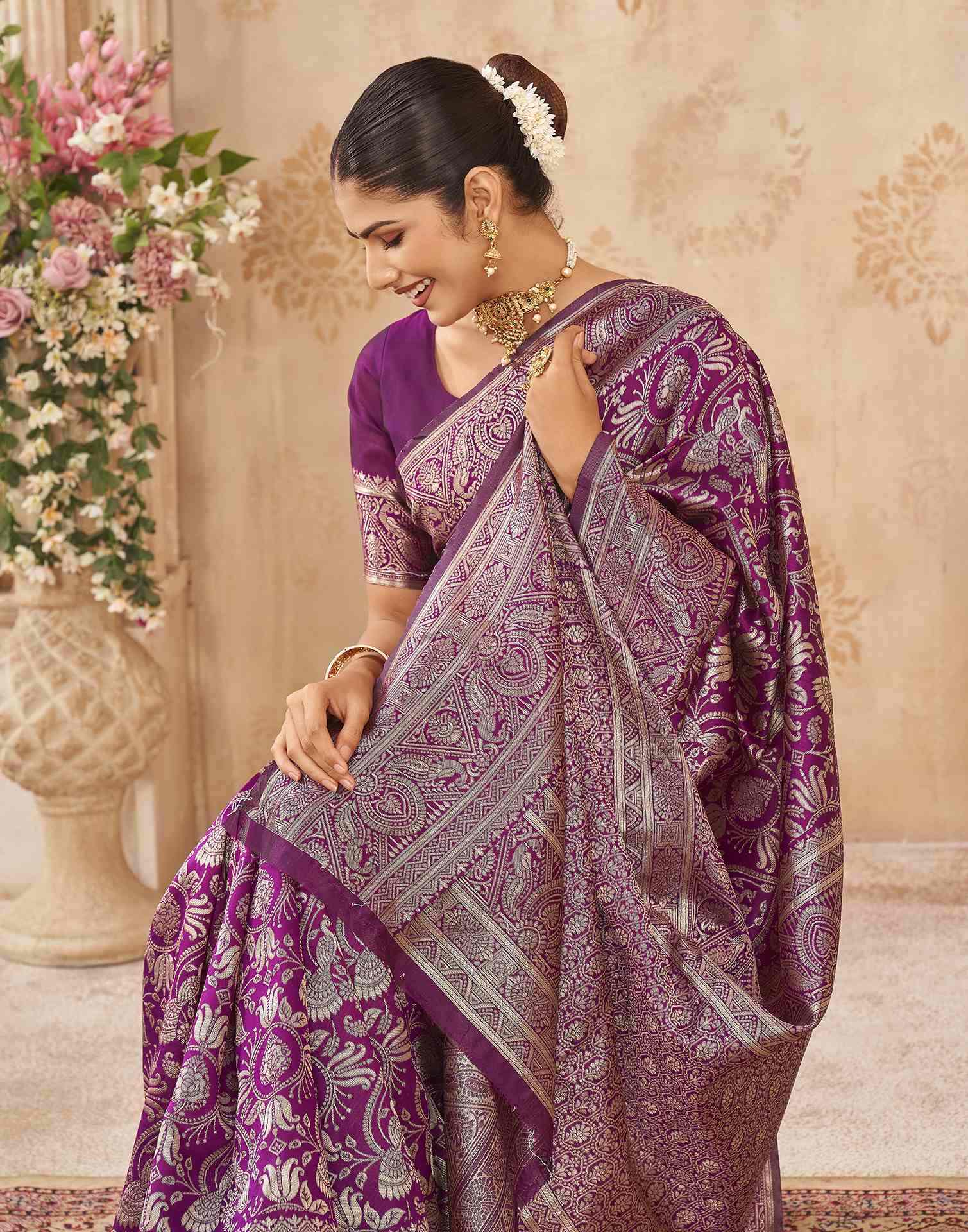 Purple Silk Woven Banarasi Saree
