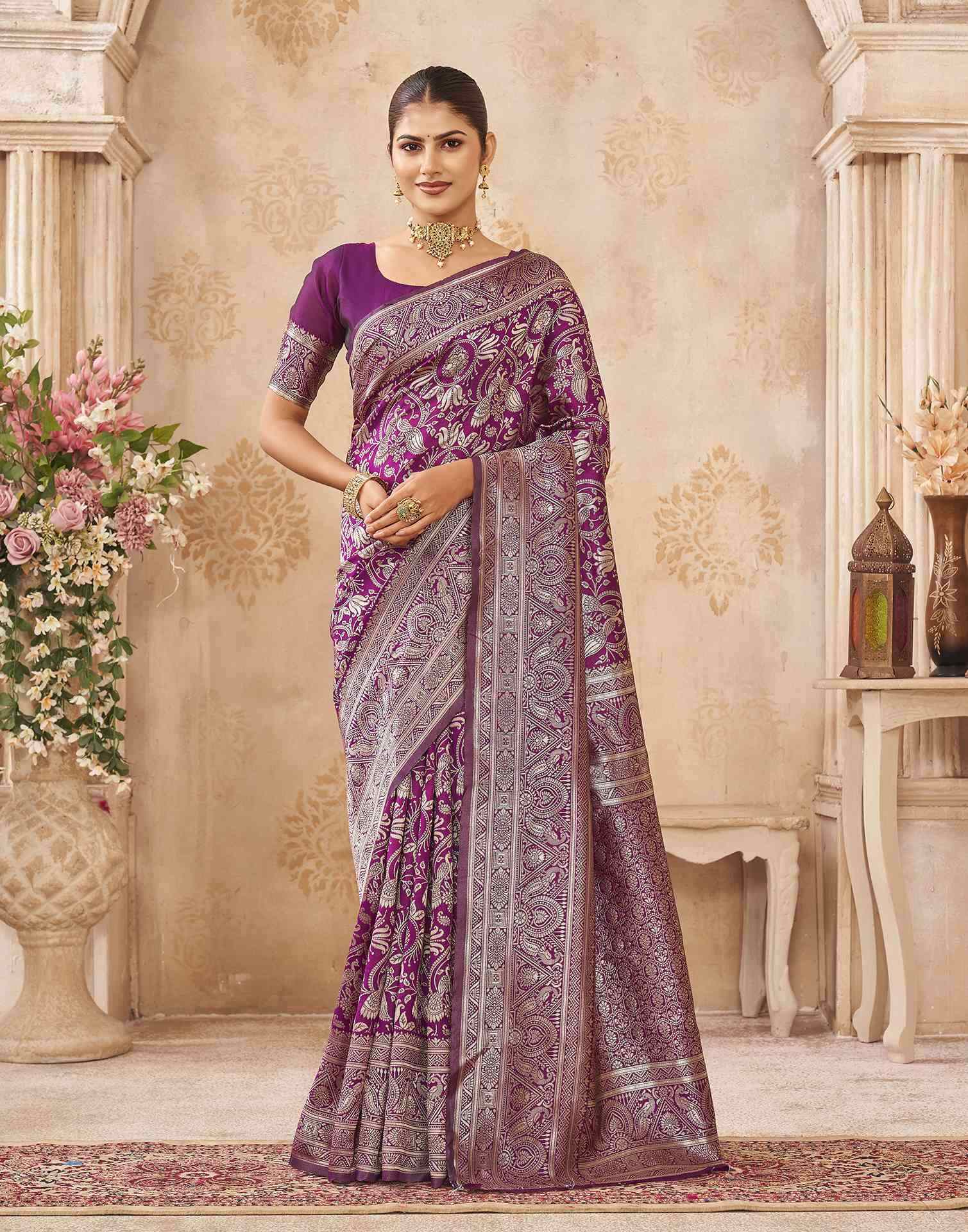 Purple Silk Woven Banarasi Saree