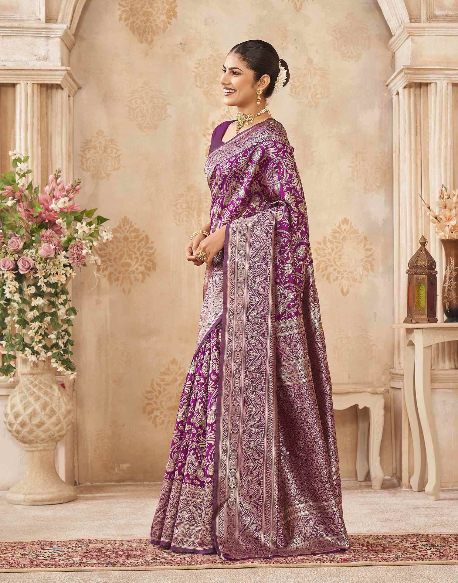 Purple Silk Woven Banarasi Saree