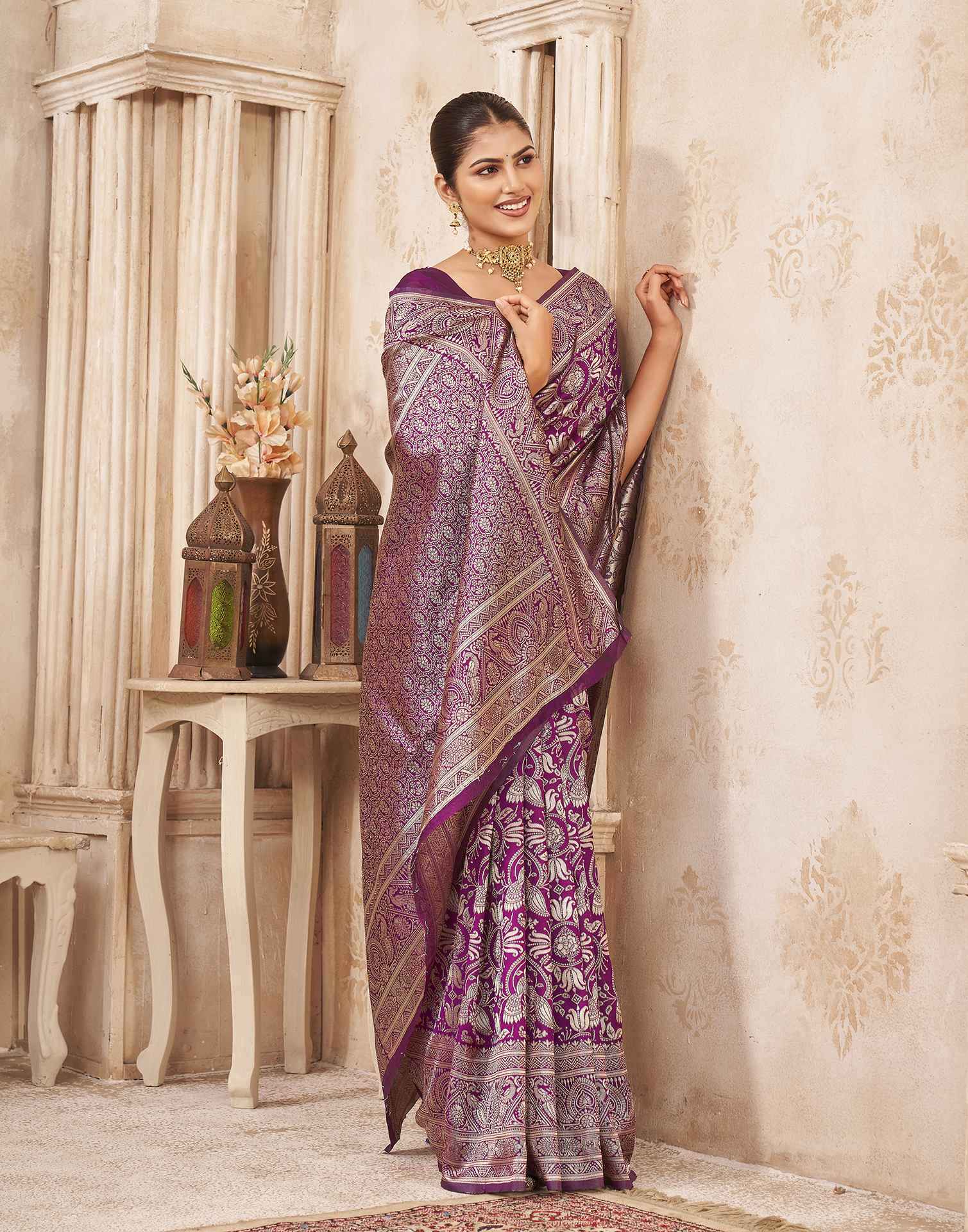 Purple Silk Woven Banarasi Saree