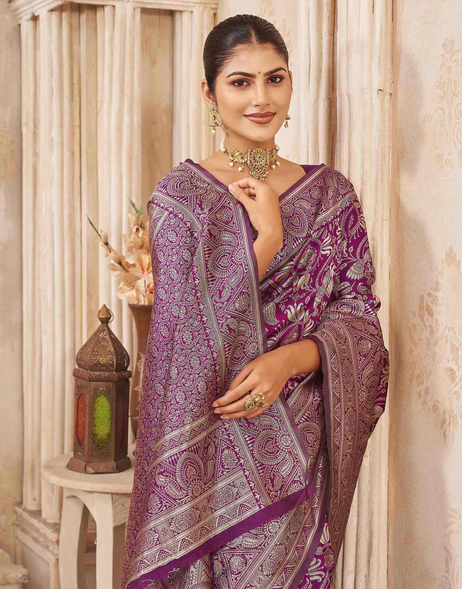 Purple Silk Woven Banarasi Saree