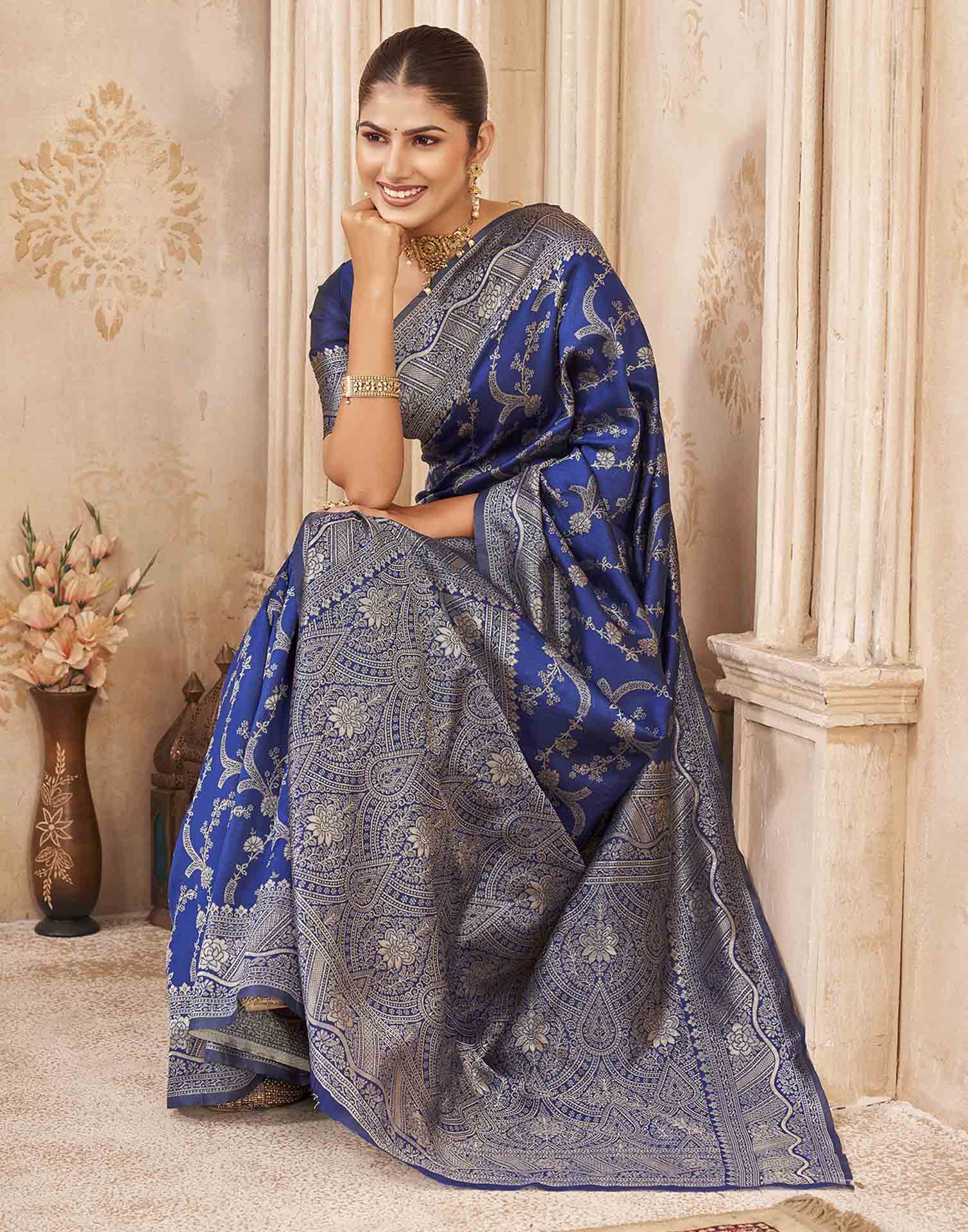 Royal Blue Silk Woven Banarasi Saree