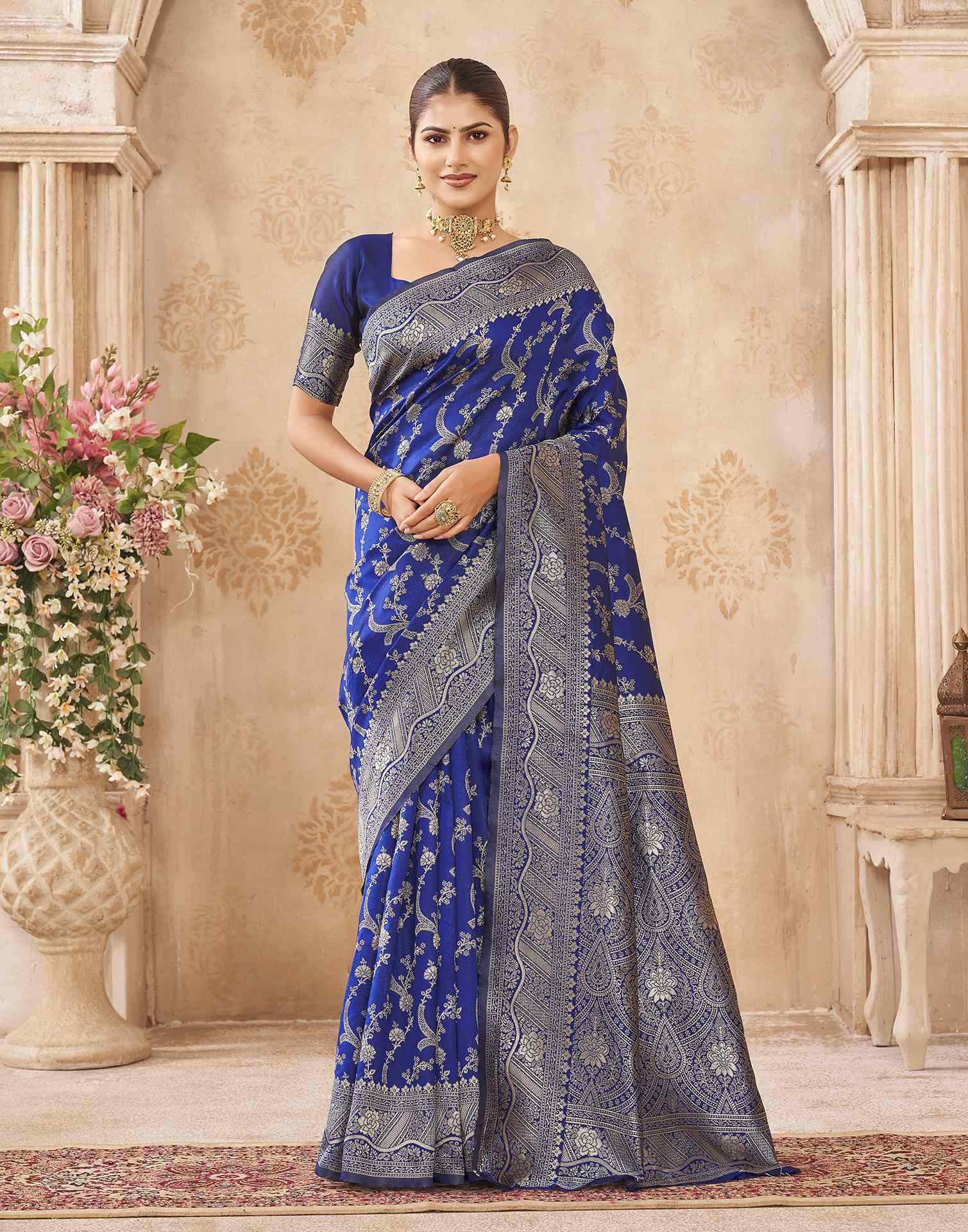 Royal Blue Silk Woven Banarasi Saree